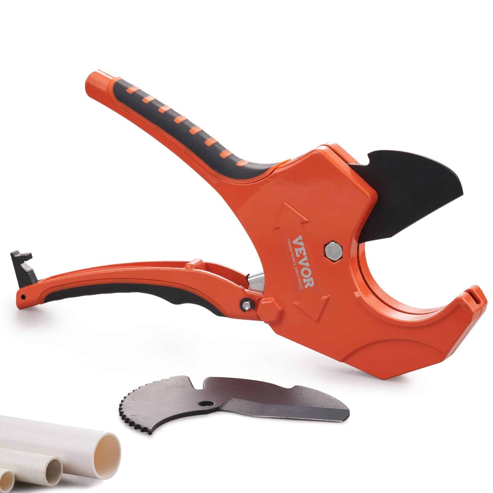 VEVOR Ratcheting PVC Pipe Cutter 0–63mm with SK5 Blade & Spare, Heavy Duty Tool for PVC, CPVC, PEX, PE, Rubber Hoses