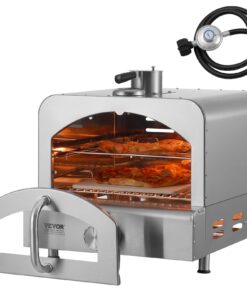 VEVOR 13" Gas Outdoor Pizza Oven with Thermometer & Cordierite Stone, 430 SS Portable Grill for Camping & Backyard, 540°C Max