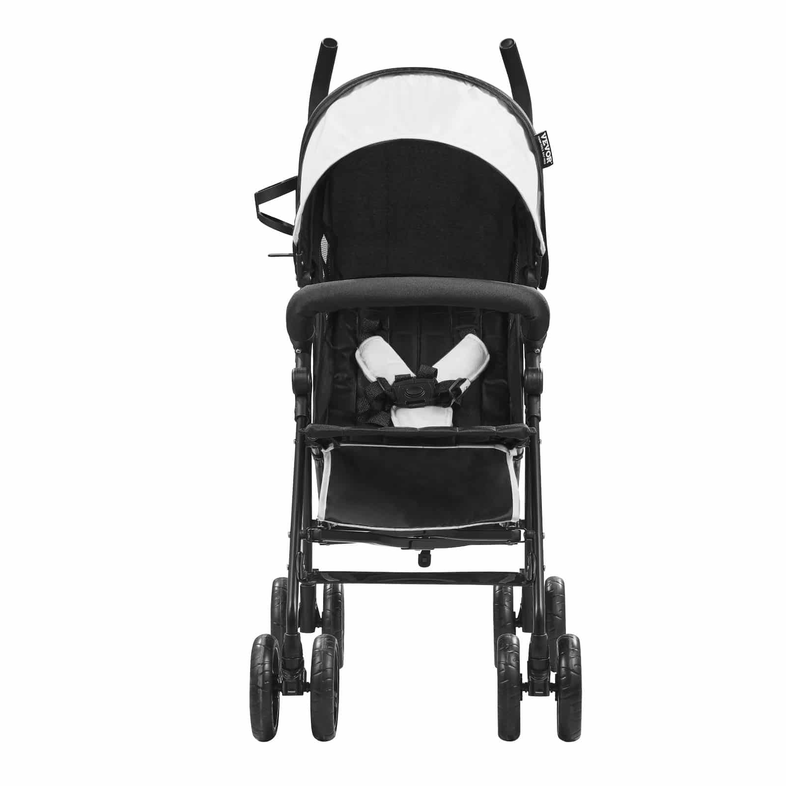 VEVOR Lightweight Foldable Baby Stroller, Reclining Backrest, Canopy, Carbon Steel Frame, Travel-Friendly, Black/White — attēls 10