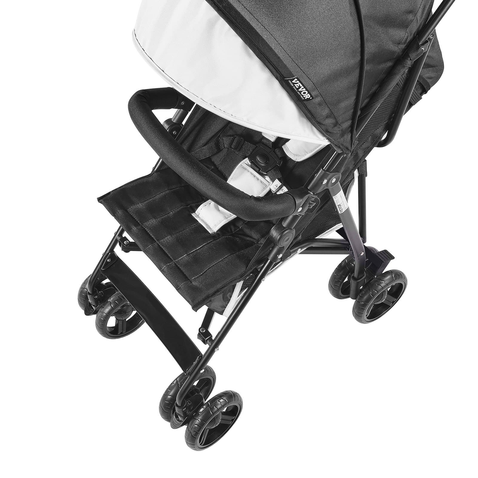 VEVOR Lightweight Foldable Baby Stroller, Reclining Backrest, Canopy, Carbon Steel Frame, Travel-Friendly, Black/White — attēls 11