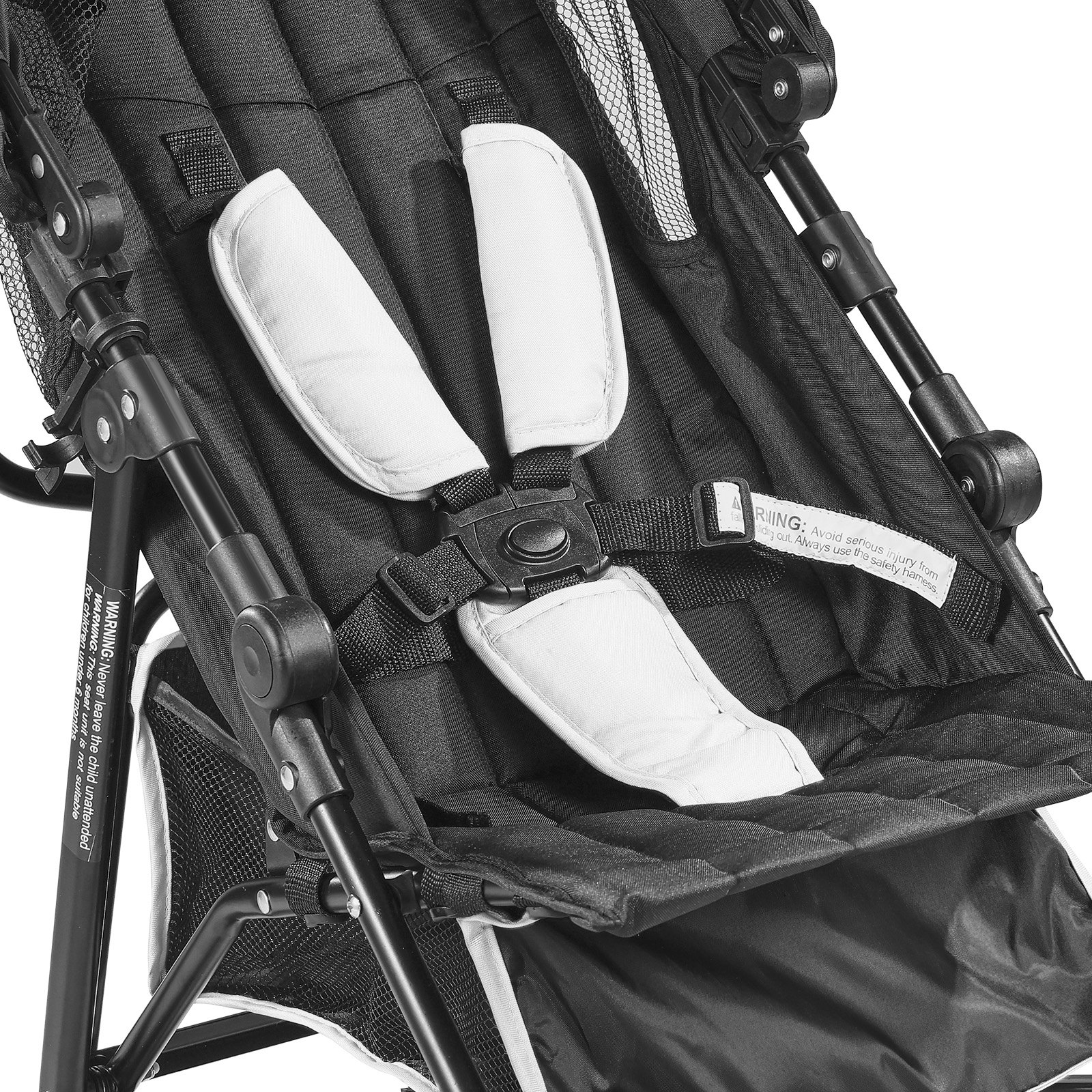 VEVOR Lightweight Foldable Baby Stroller, Reclining Backrest, Canopy, Carbon Steel Frame, Travel-Friendly, Black/White — attēls 12