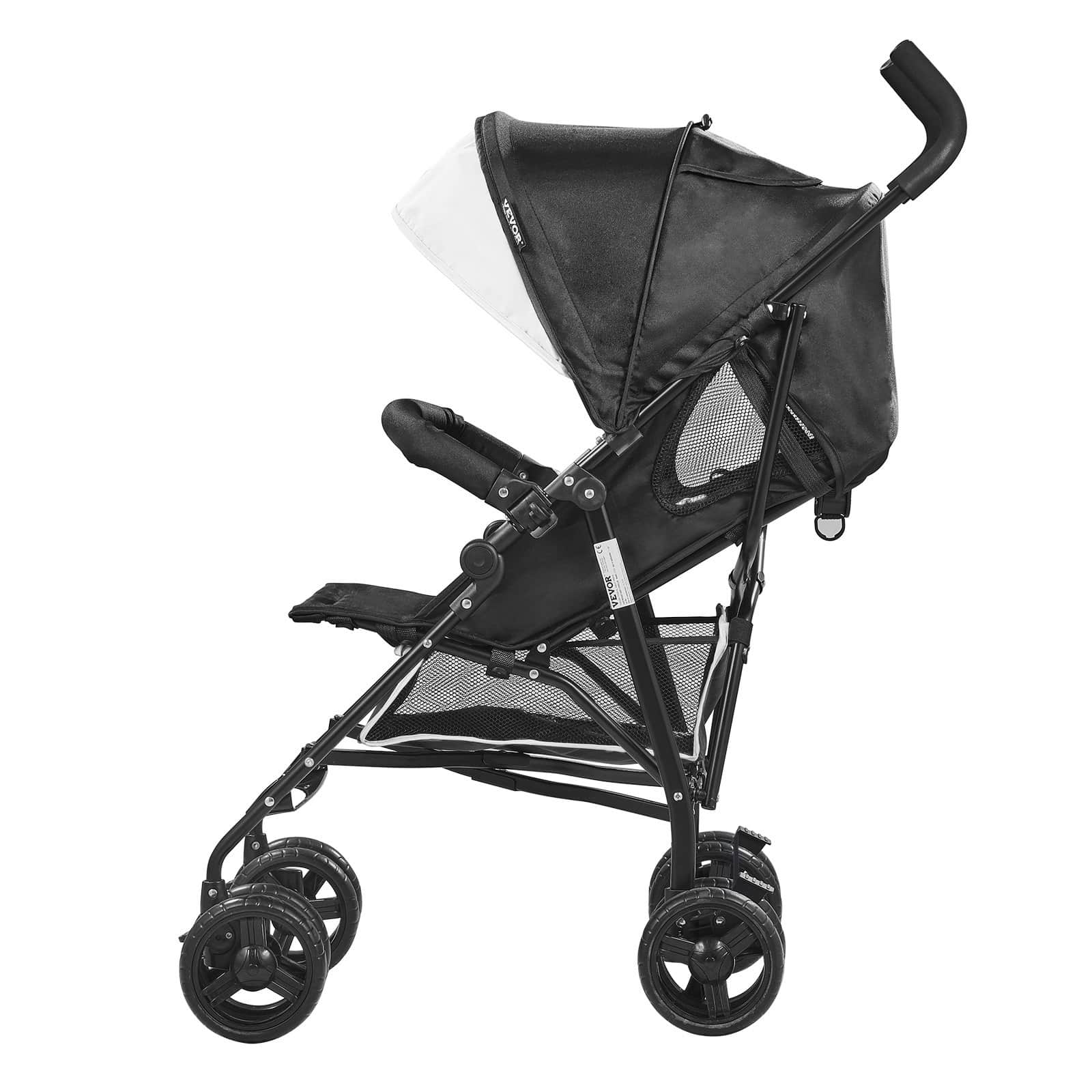 VEVOR Lightweight Foldable Baby Stroller, Reclining Backrest, Canopy, Carbon Steel Frame, Travel-Friendly, Black/White — attēls 9