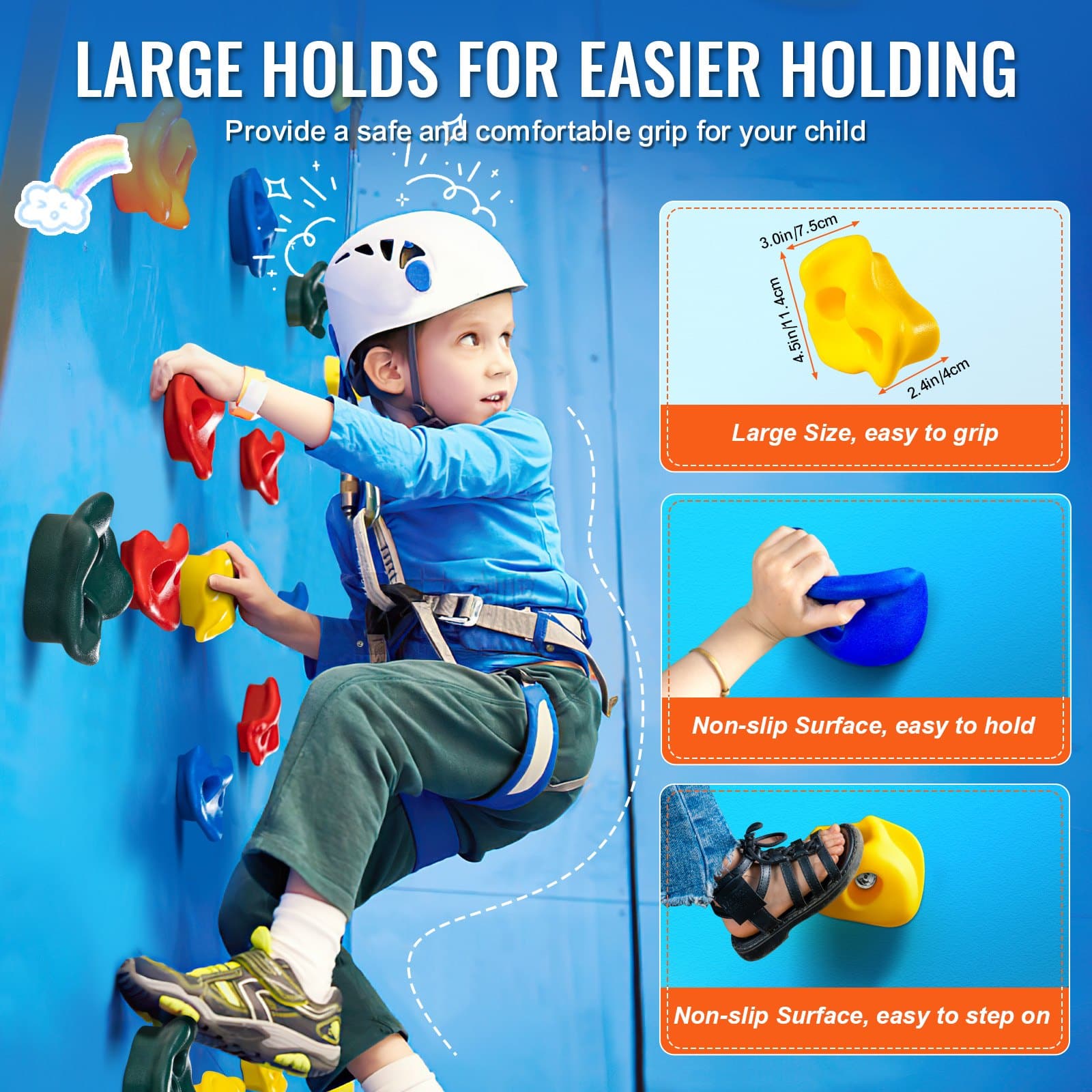 VEVOR 25 Climbing Holds, Multi-Color & Size Rock Wall Grips with Mounting Hardware for Indoor & Outdoor Use, Kids & Adults, Max 200kg — изображение 4