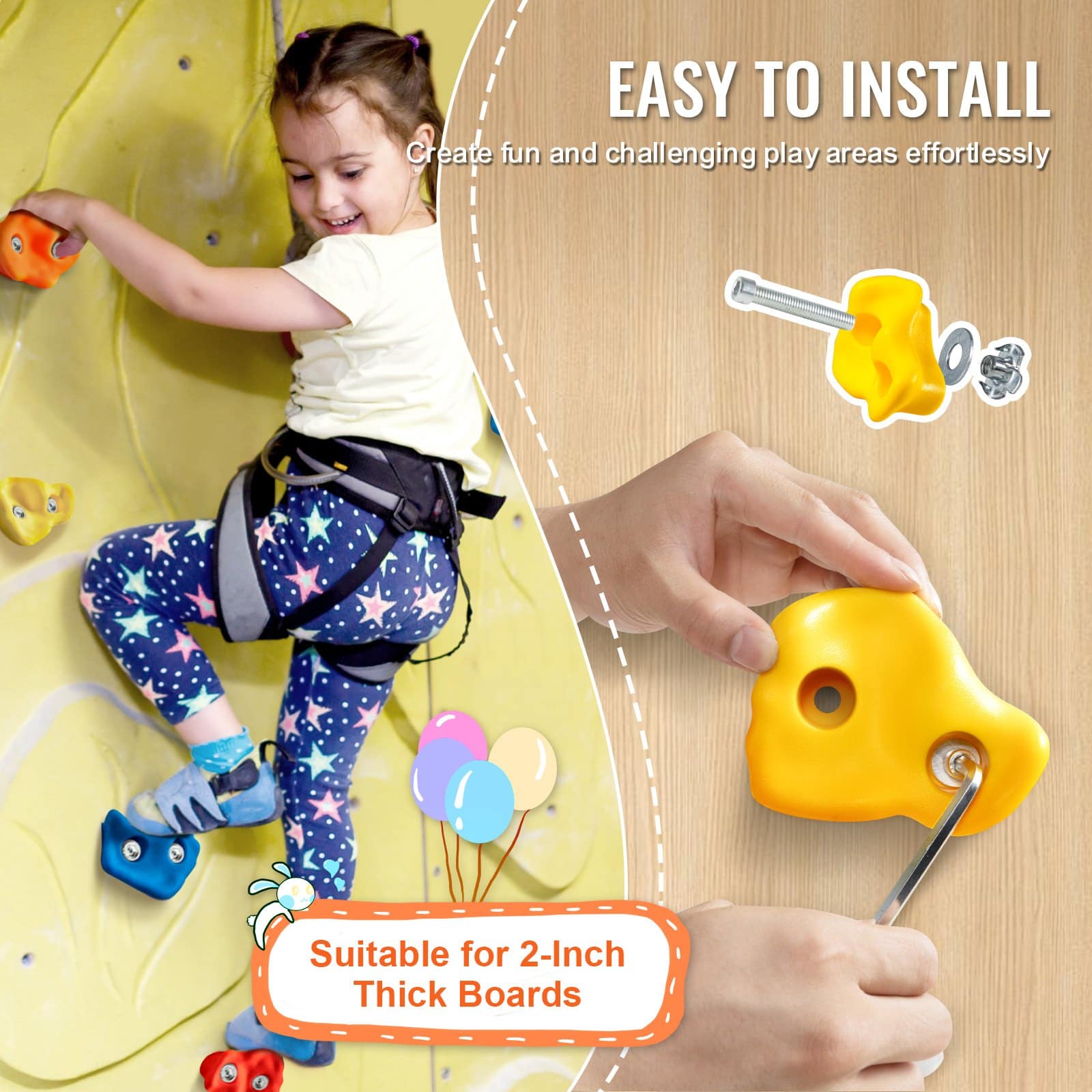 VEVOR 25 Climbing Holds, Multi-Color & Size Rock Wall Grips with Mounting Hardware for Indoor & Outdoor Use, Kids & Adults, Max 200kg — изображение 6