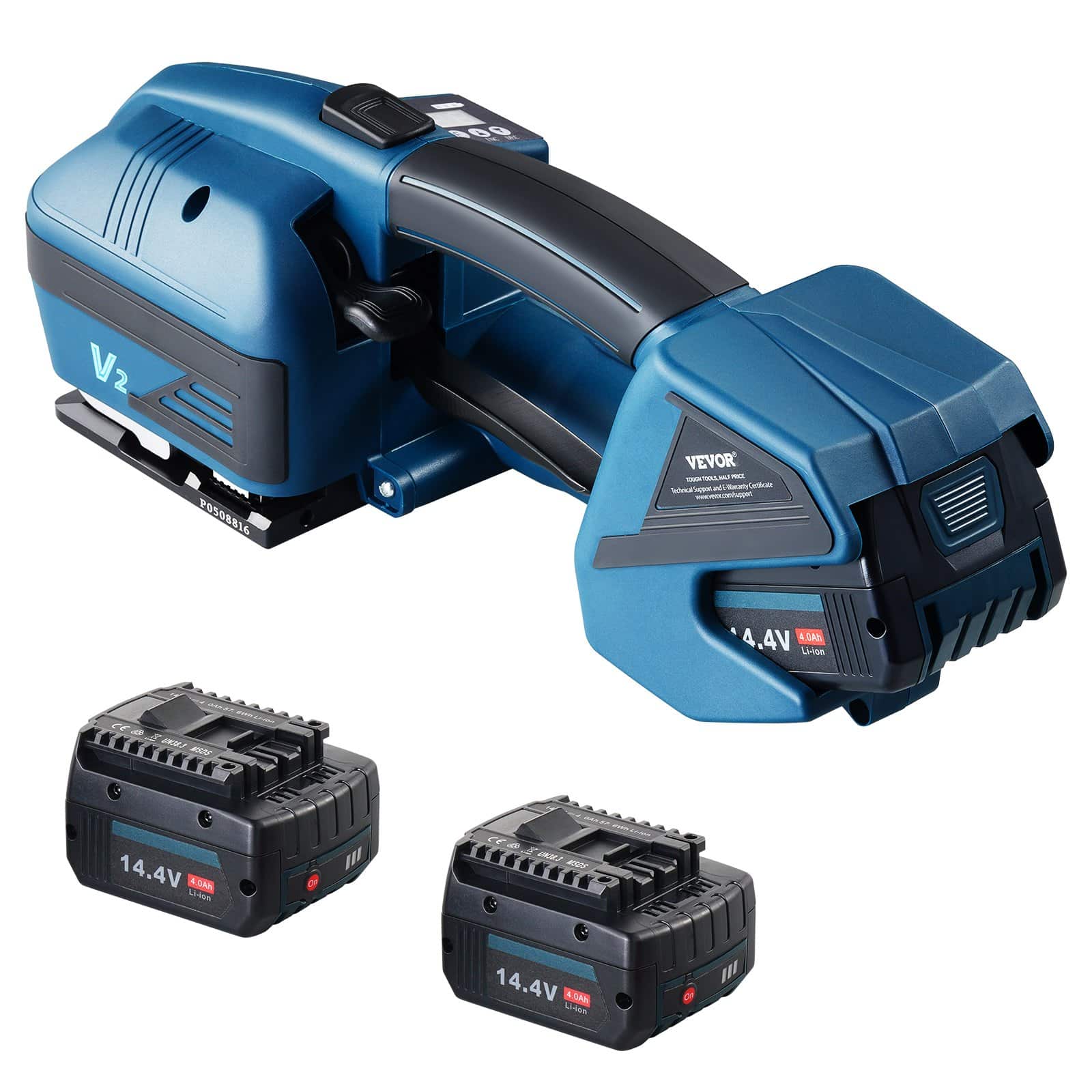VEVOR elektriskais lentu stiprināšanas rīks PP/PET lentēm 9–16 mm, 3200N spriegums, 2×4000mAh baterijas, daudziem nozarēm