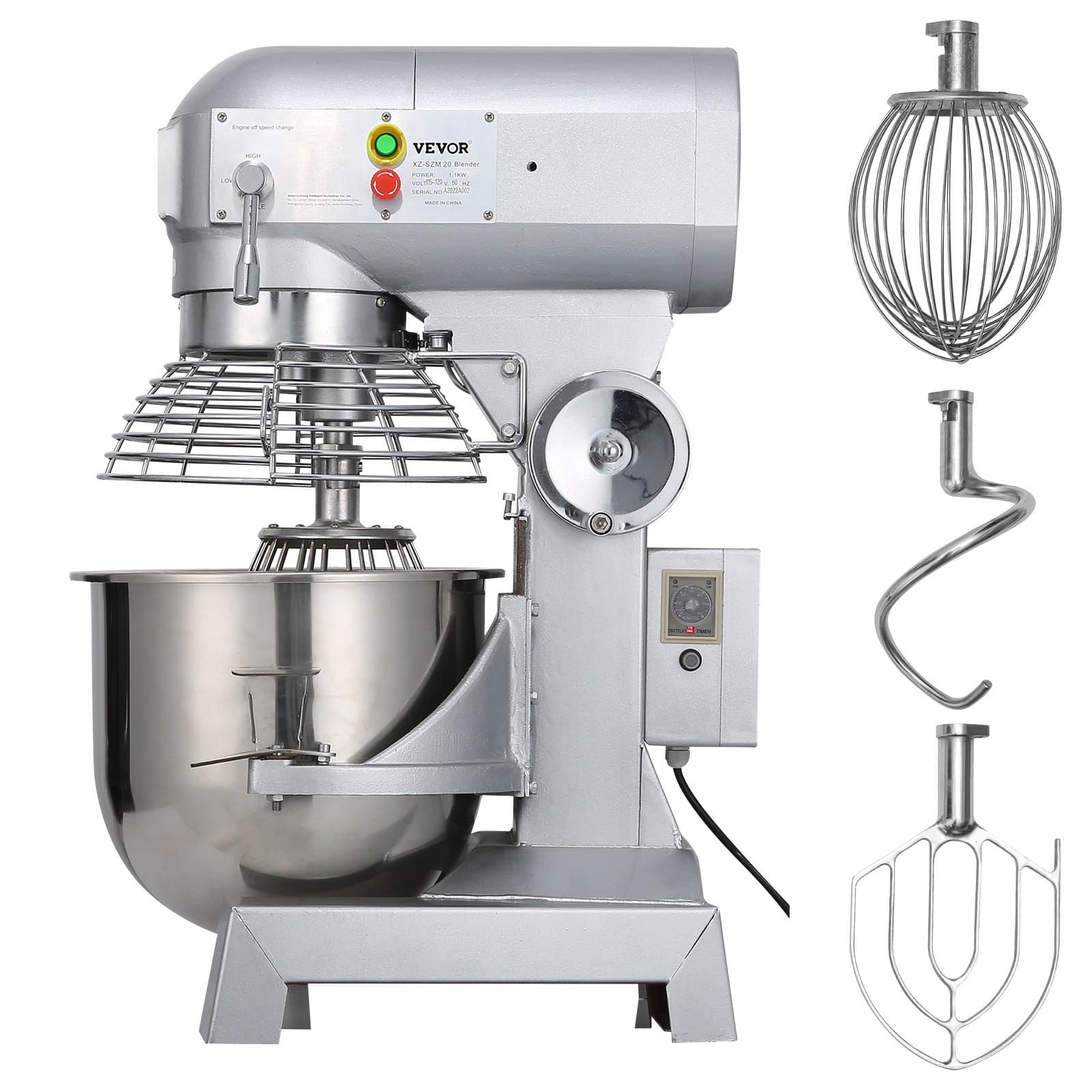 VEVOR 15L Commercial Food Mixer 600W, 3 Speeds (130/233/415 RPM), Stainless Steel Bowl & Attachments for Bakery & Kitchen — изображение 9