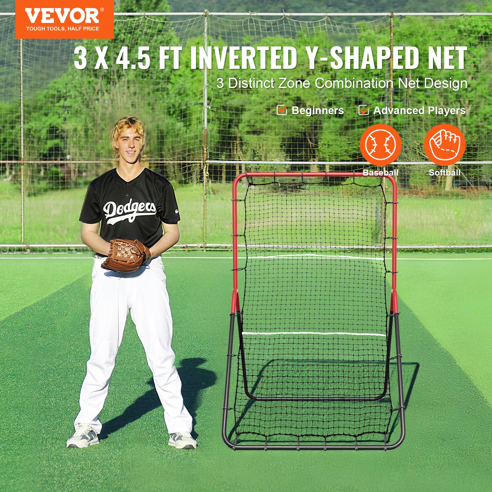 VEVOR 120x165 cm Baseball & Softball Rebound Net with 3-Zone Pitchback, Target Trainer for Throwing & Fielding Practice — attēls 2