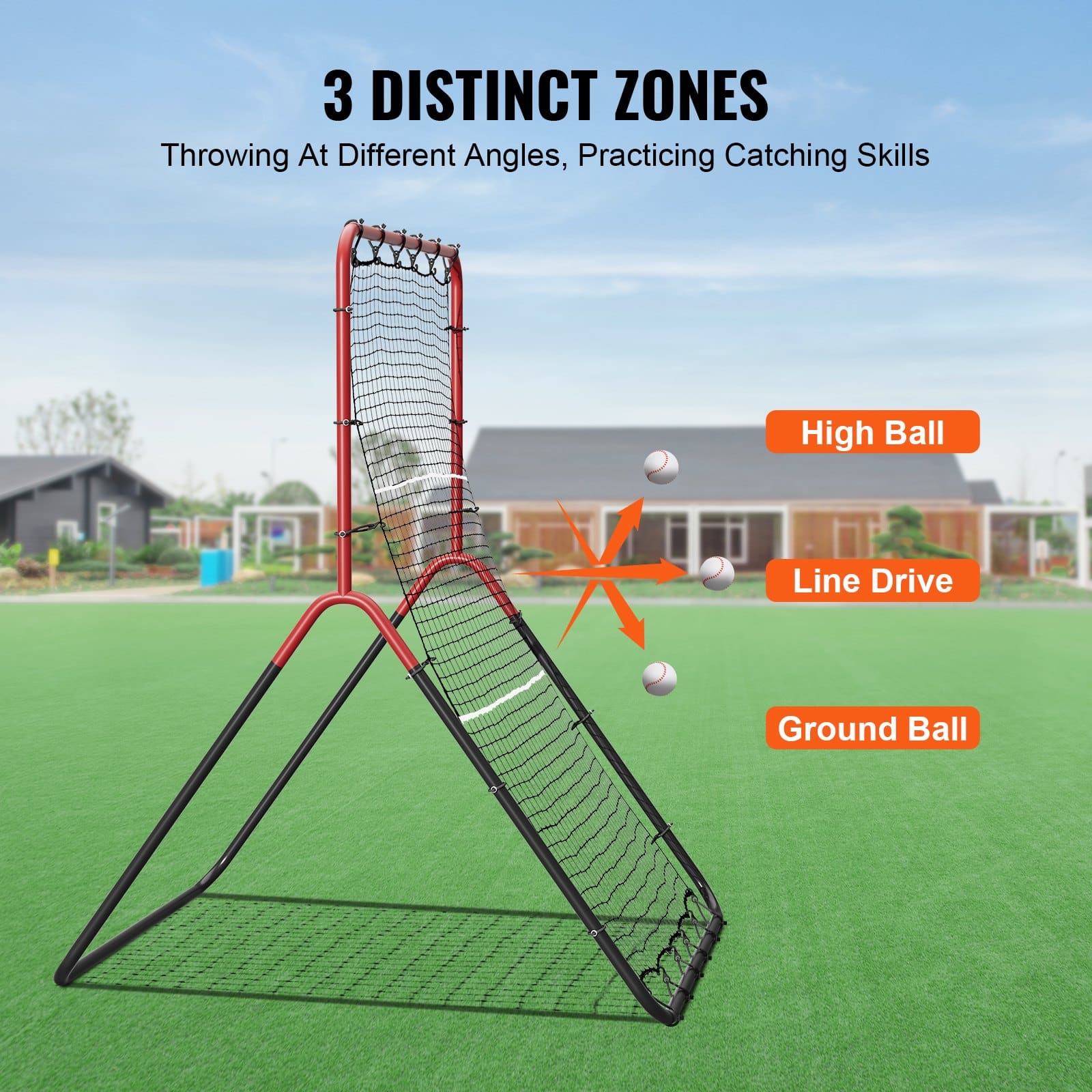 VEVOR 120x165 cm Baseball & Softball Rebound Net with 3-Zone Pitchback, Target Trainer for Throwing & Fielding Practice — attēls 3