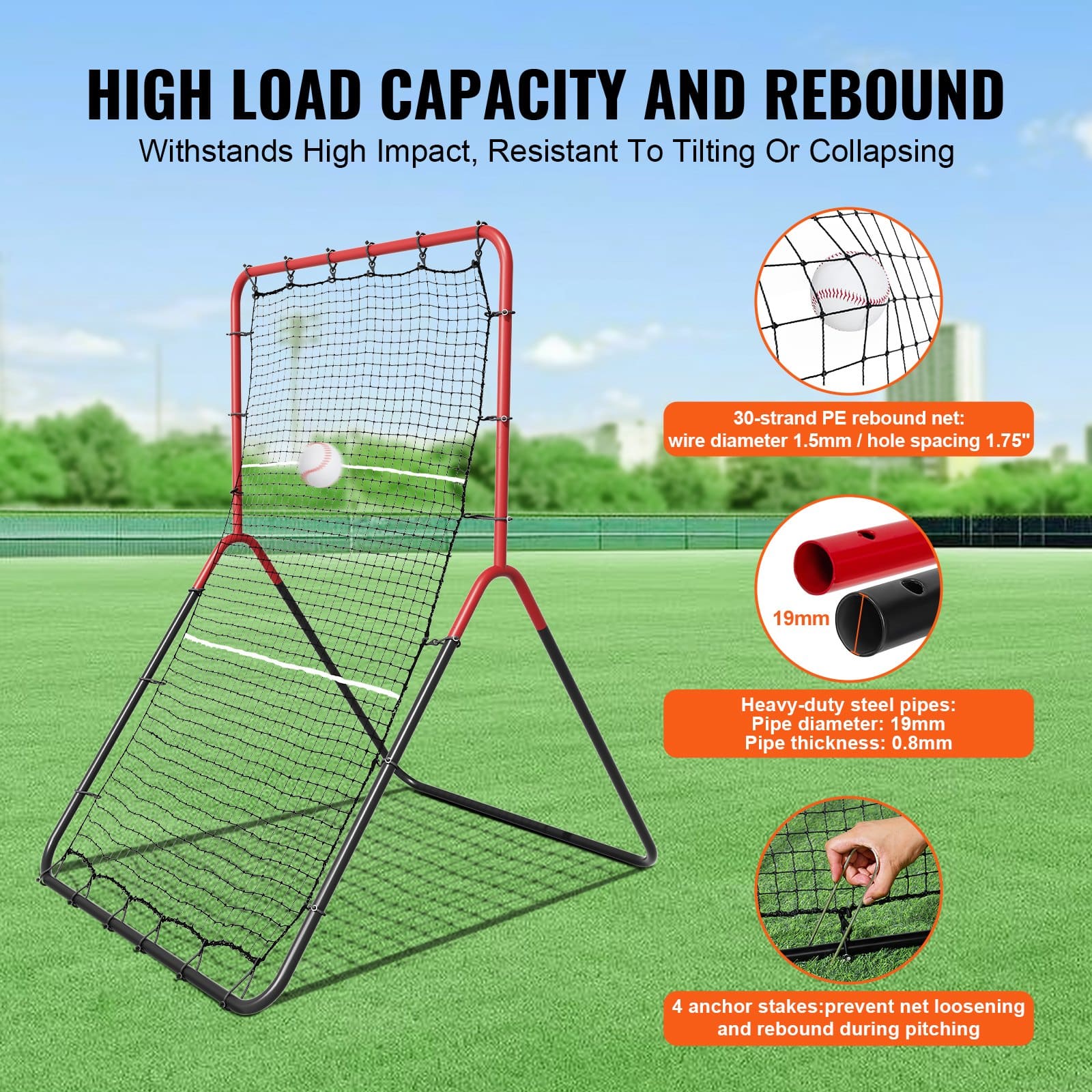 VEVOR 120x165 cm Baseball & Softball Rebound Net with 3-Zone Pitchback, Target Trainer for Throwing & Fielding Practice — attēls 5