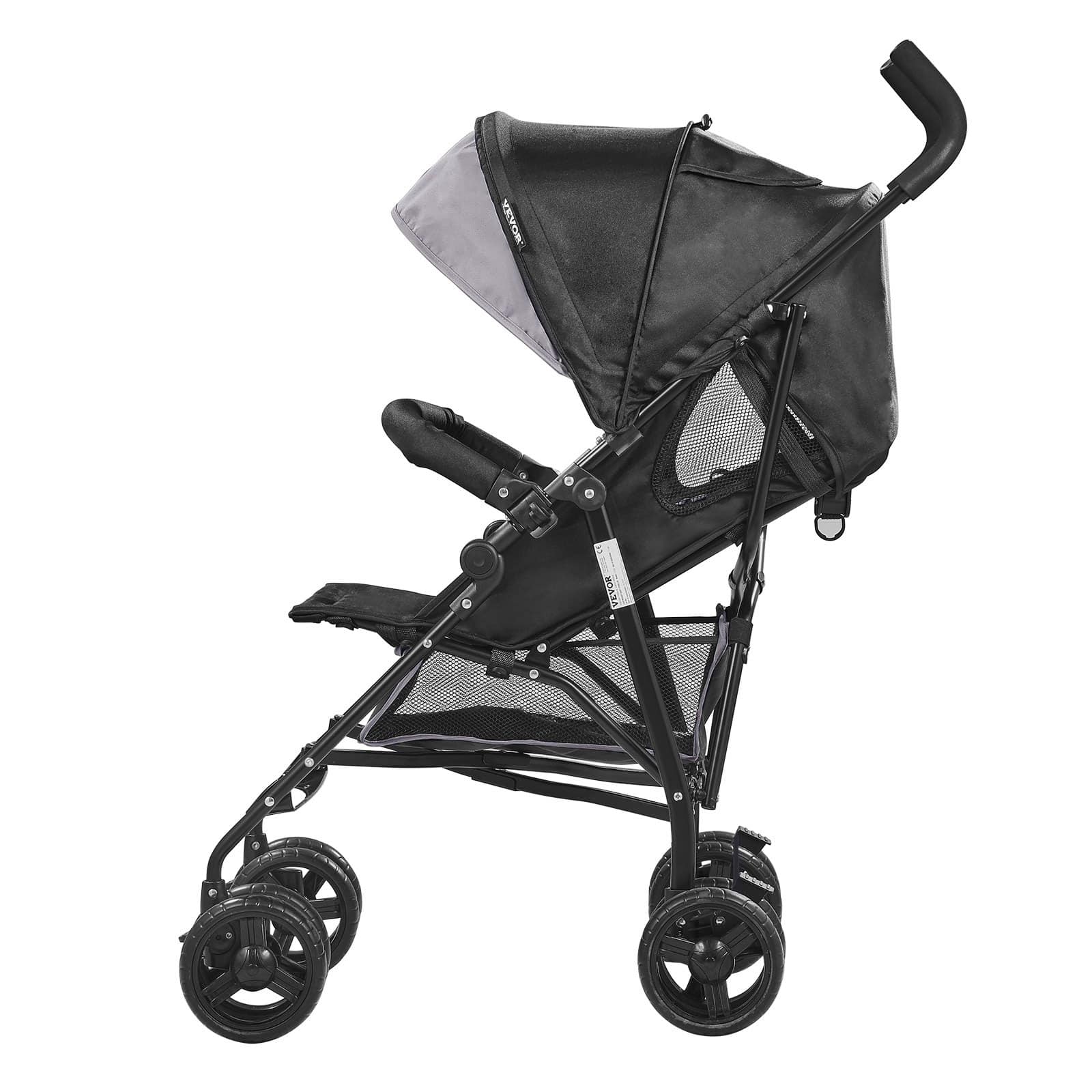 VEVOR Lightweight Travel Baby Stroller, Foldable Carbon Steel Frame, Adjustable Backrest & Canopy, 15kg Capacity, Gray/Black – Paveikslėlis 9