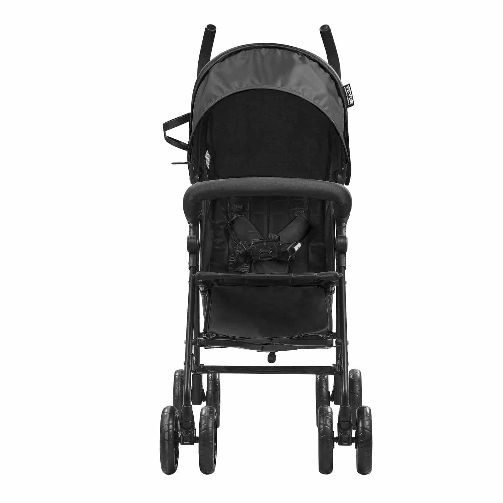 VEVOR Lightweight Foldable Baby Stroller, Carbon Steel Frame, Reclining Backrest, Canopy, Storage Basket, Black — attēls 10