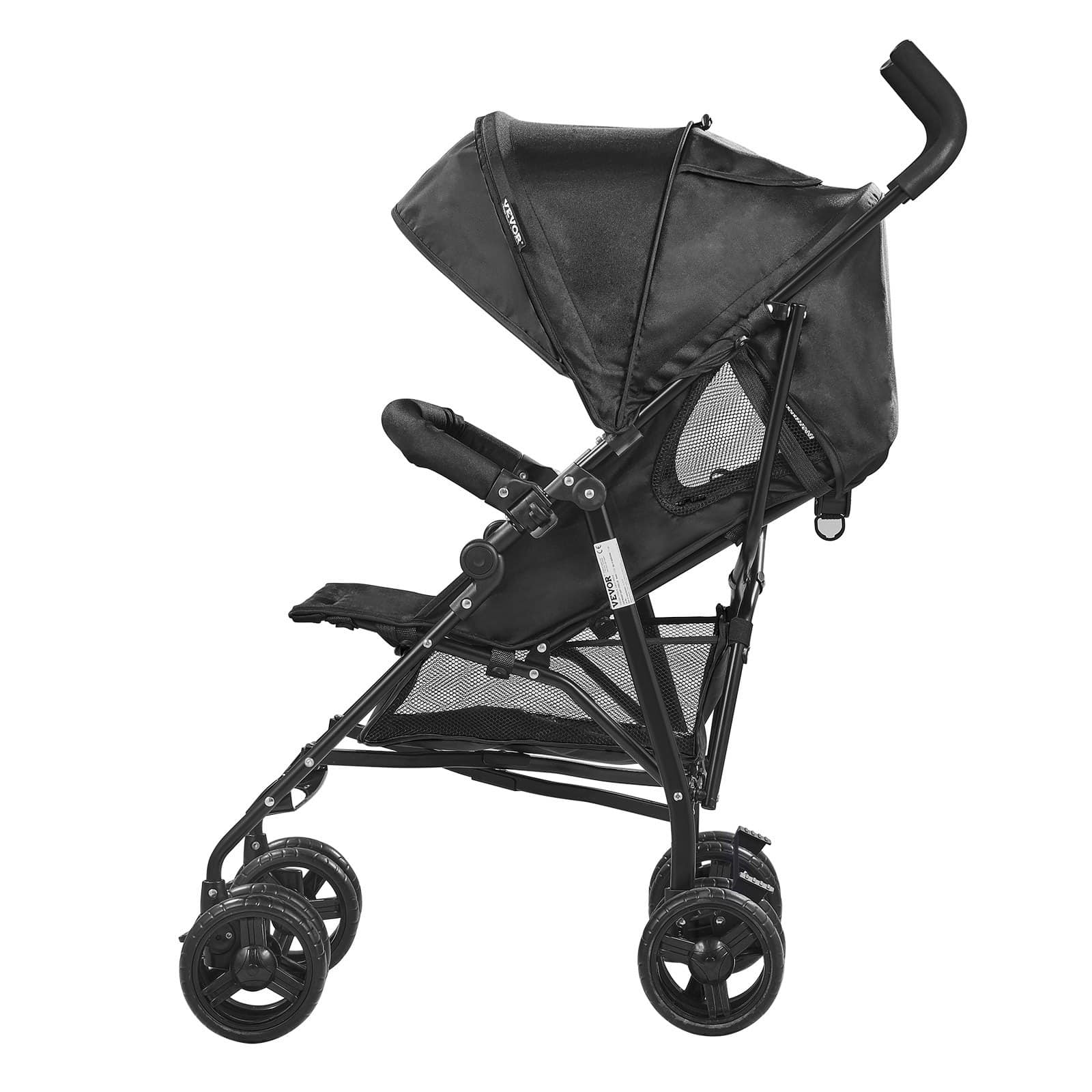 VEVOR Lightweight Foldable Baby Stroller, Carbon Steel Frame, Reclining Backrest, Canopy, Storage Basket, Black — attēls 9