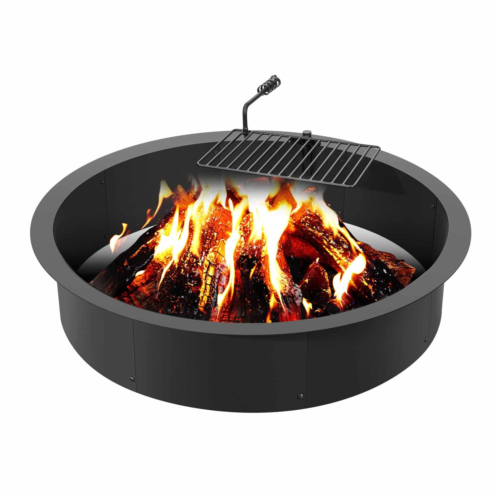 VEVOR Carbon Steel Fire Pit Ring with BBQ Grate, Ø1016mm Outer/Ø914mm Inner, 215mm Height, for Outdoor Camping & Bonfires
