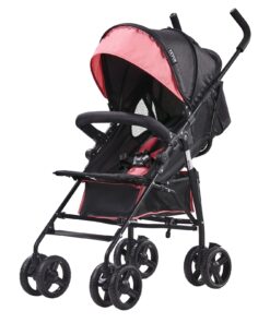 VEVOR Lightweight Foldable Baby Stroller, Adjustable Recline & Canopy, Carbon Steel Frame, 15kg Load, Black/Pink