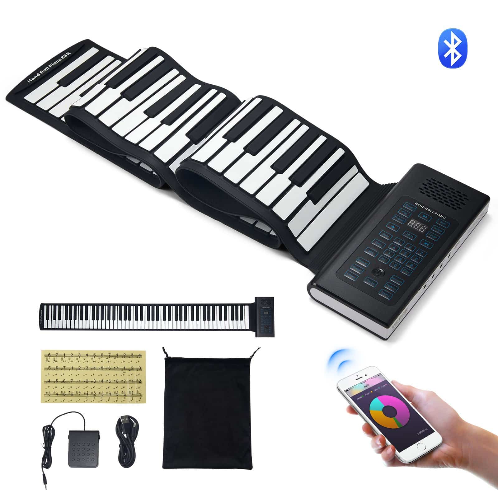 VEVOR 88-Key Roll Up Digital Piano with 128 Tones, Rechargeable Battery, MIDI, 2W Speaker, for Kids, Beginners & Adults
