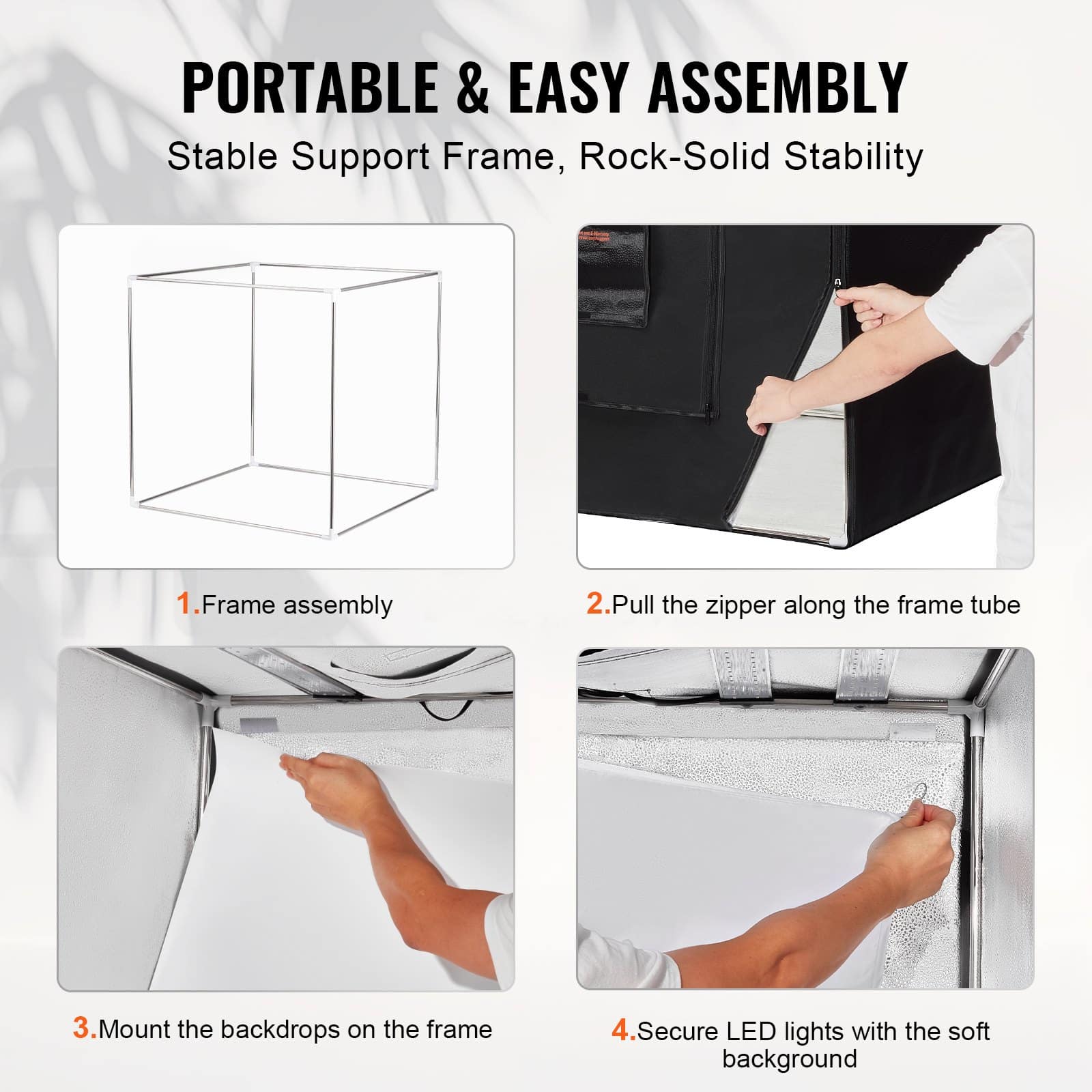 VEVOR Photo Studio Light Box 815x815x815 mm, 5600K, 210 LED Lights, Adjustable Brightness, 5 Backdrops, Carry Bag — изображение 6