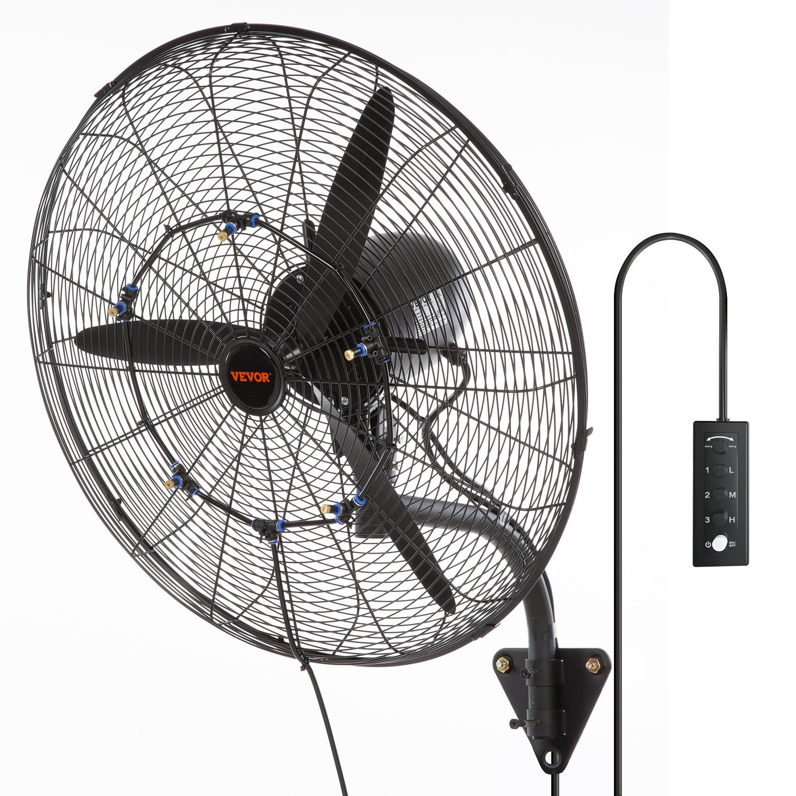VEVOR 61.6 cm Oscillating Waterproof Mist Fan, 3 Speeds, 11890 m³/h Airflow, Wall-Mounted for Indoor/Outdoor Cooling
