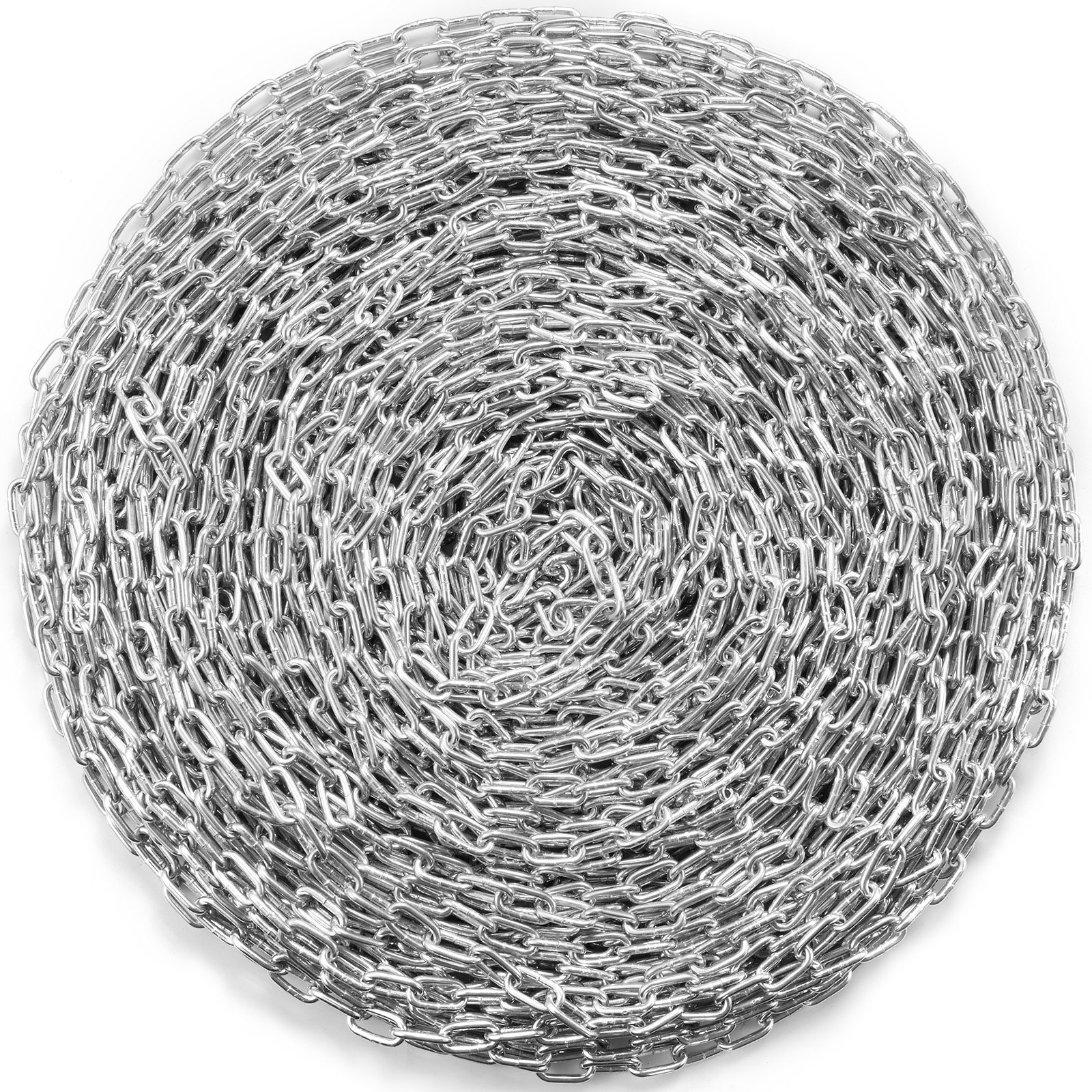 Цепь катушки VEVOR цинкования из углеродистой стали 4,8 мм x 76,2 м, нагрузка 500 кг, с 2 быстрыми ссылками для буксировки и использования на открытом воздухе