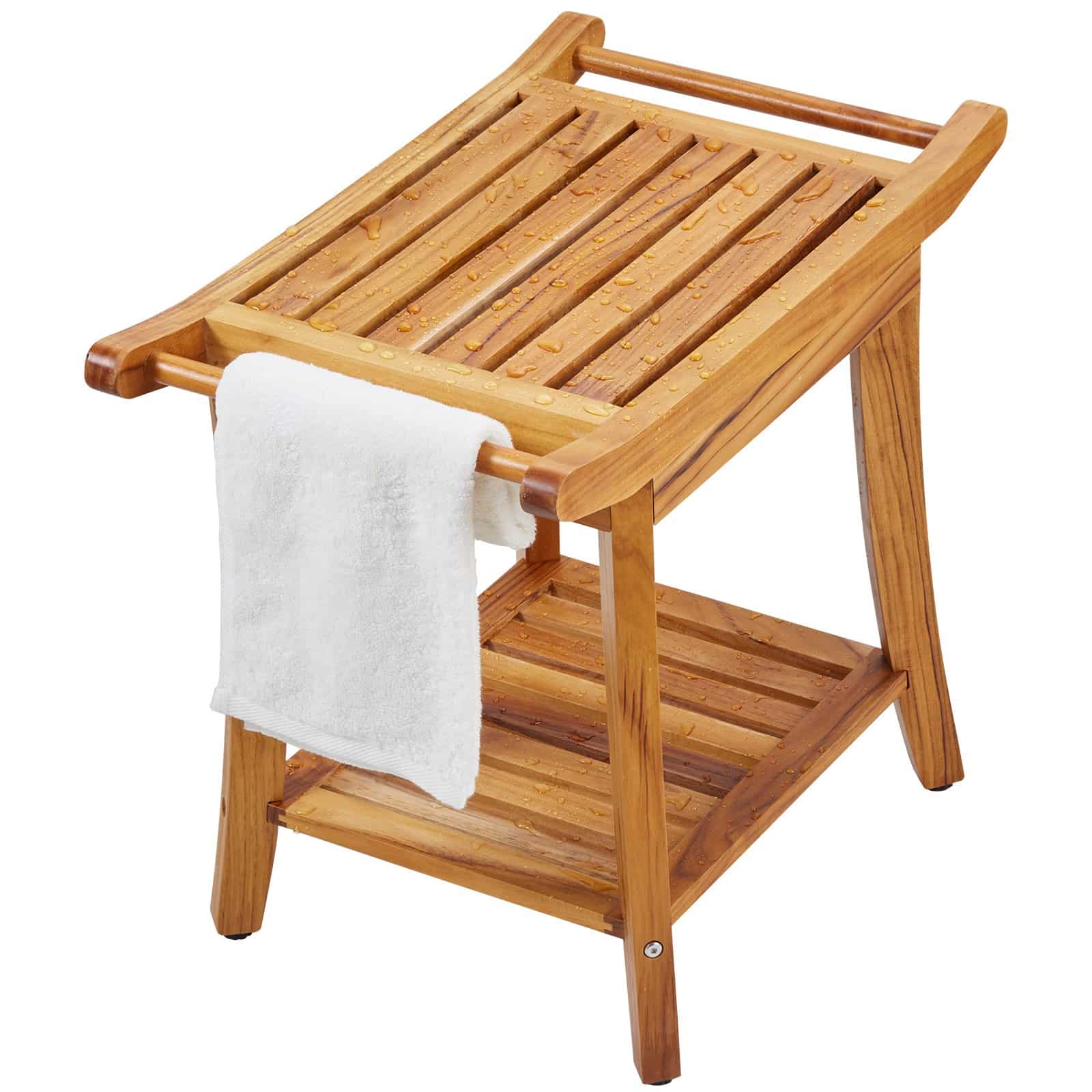 VEVOR Teak Shower Bench 56x36.6x47 cm – Waterproof Wood Seat with Shelf, Handles, Non-Slip Feet, 136 kg Capacity - Image 12