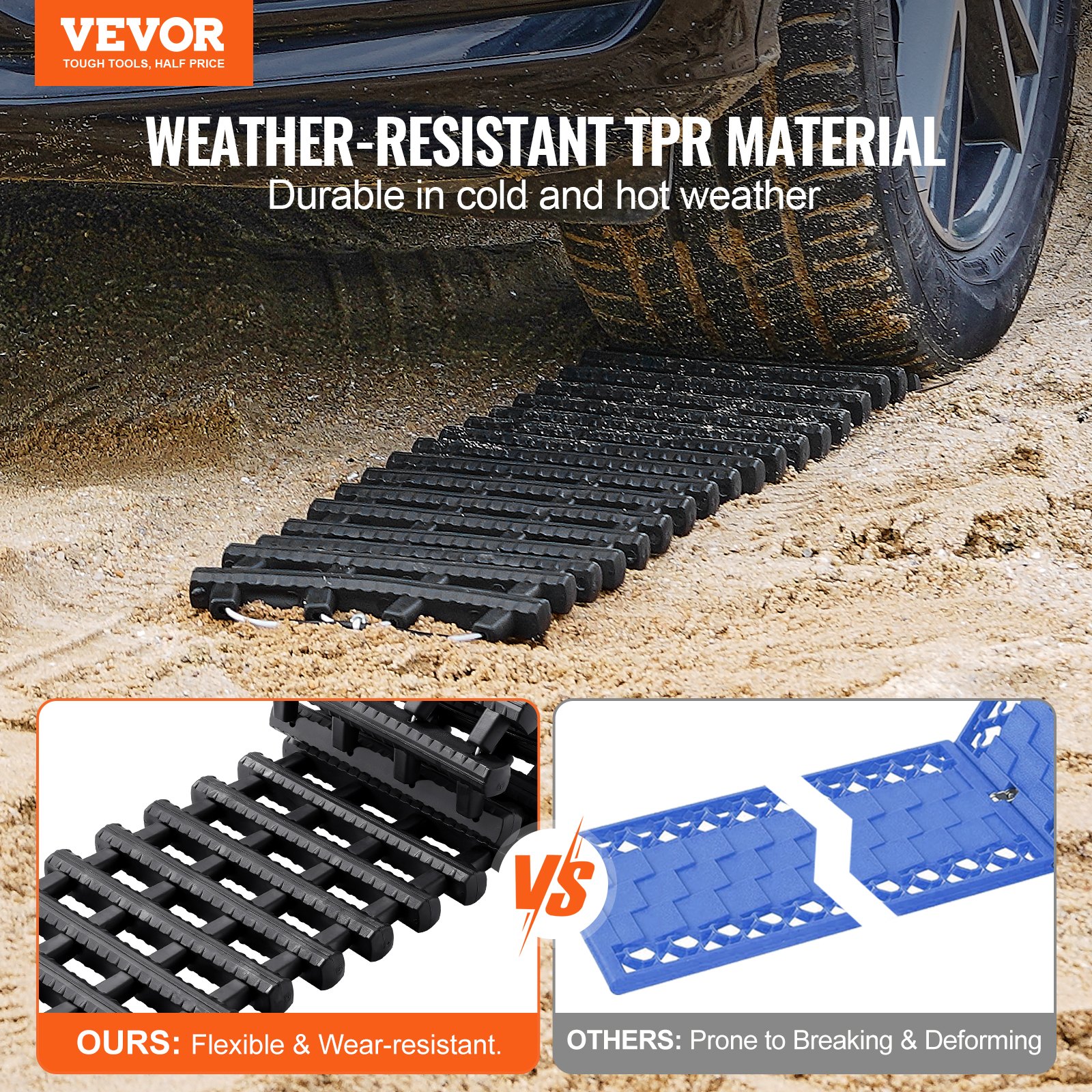 VEVOR 7 Ton TPR Traction Boards for Off-Road Vehicles, Tire Recovery Mats for Snow, Sand, Mud, with Storage Bag, Black, Pair - Зображення 2