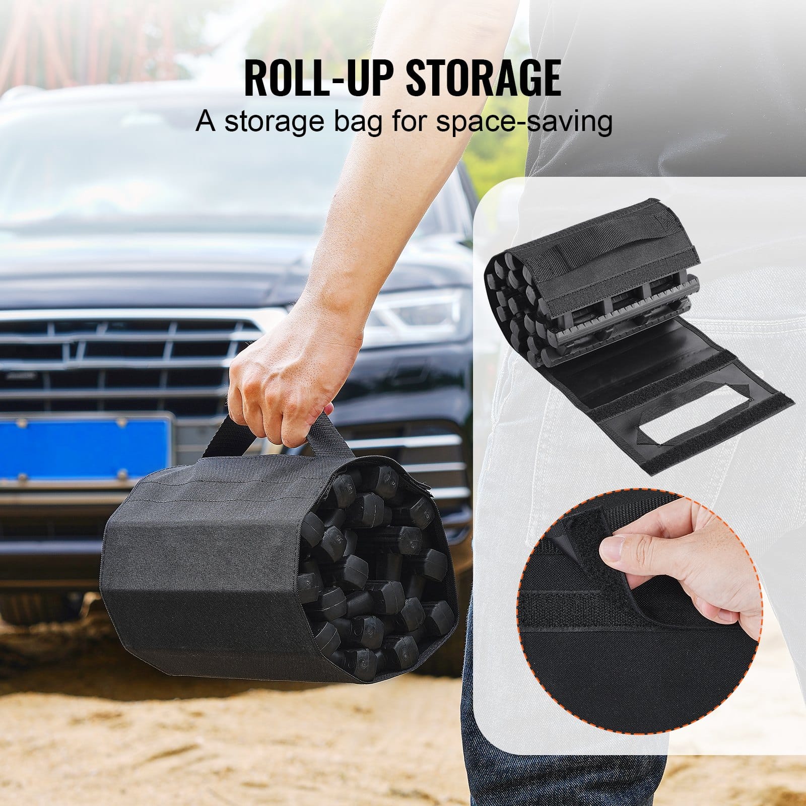 VEVOR 7 Ton TPR Traction Boards for Off-Road Vehicles, Tire Recovery Mats for Snow, Sand, Mud, with Storage Bag, Black, Pair - Зображення 6
