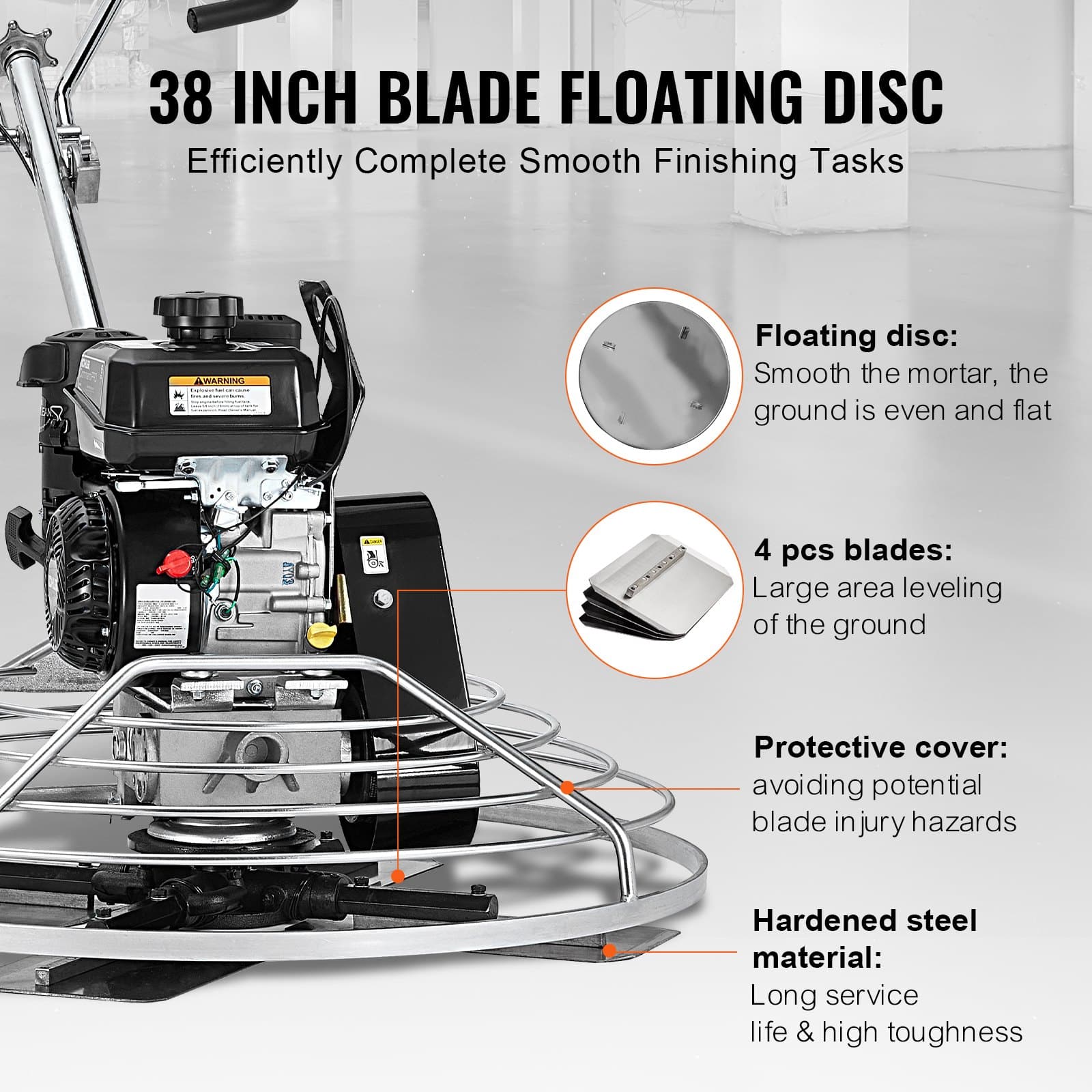 VEVOR 96.5cm Walk-Behind Power Trowel with 6HP KOHLER Engine, Concrete Surface Finisher with Float Pan & Blade, Heavy Duty — изображение 3