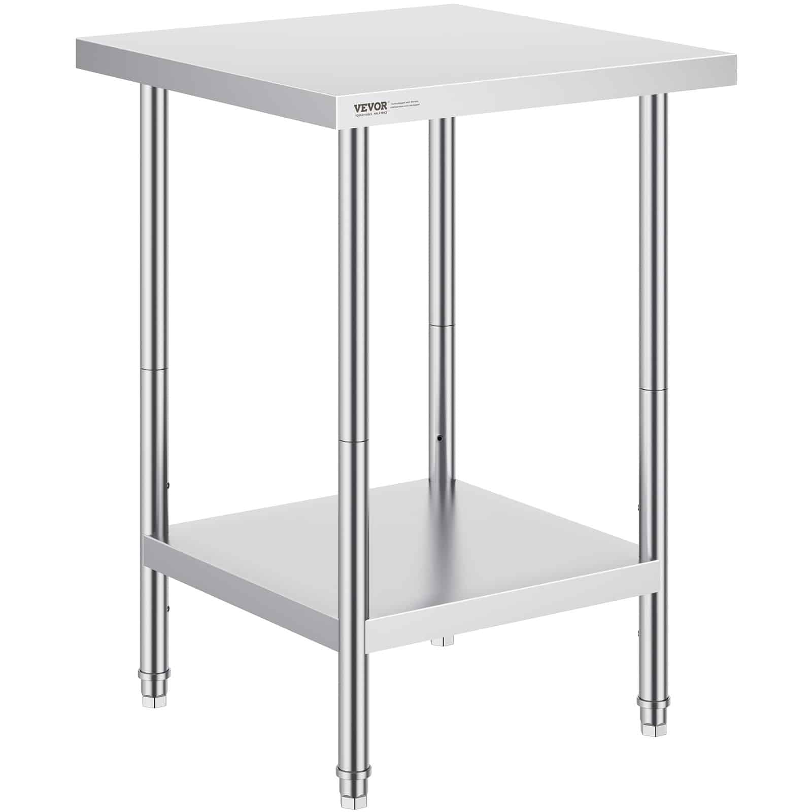 VEVOR Stainless Steel Work Table 61x61x86 cm, Heavy-Duty Commercial Prep Table with 3 Adjustable Shelves for Kitchen & Garage - Pilt 12