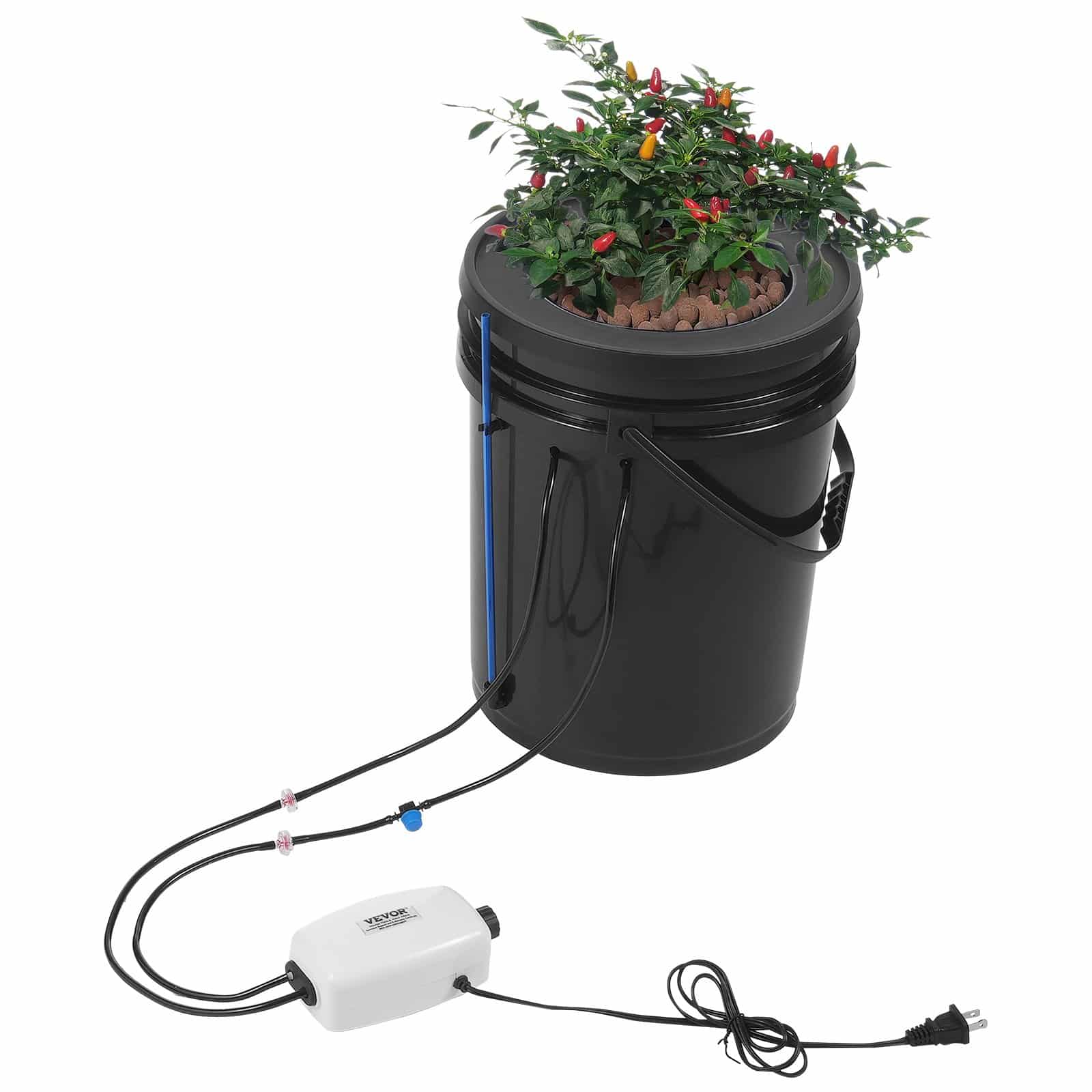VEVOR 18.9L DWC Hydroponic Grow System with Top Drip Kit, Air Pump & Stone, for Leafy Vegetables (1 Bucket Set)