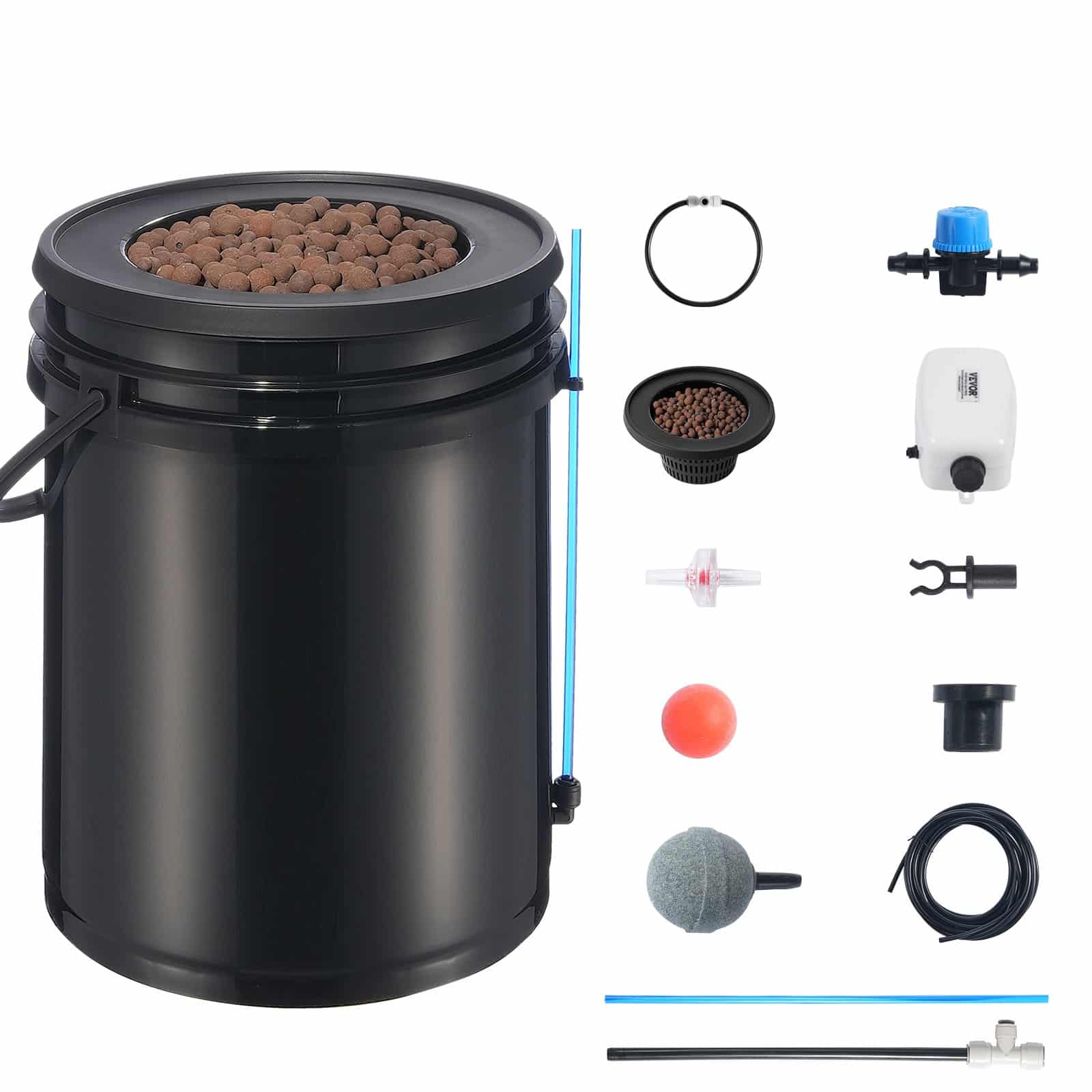 VEVOR 18.9L DWC Hydroponic Grow System with Top Drip Kit, Air Pump & Stone, for Leafy Vegetables (1 Bucket Set) - Image 9