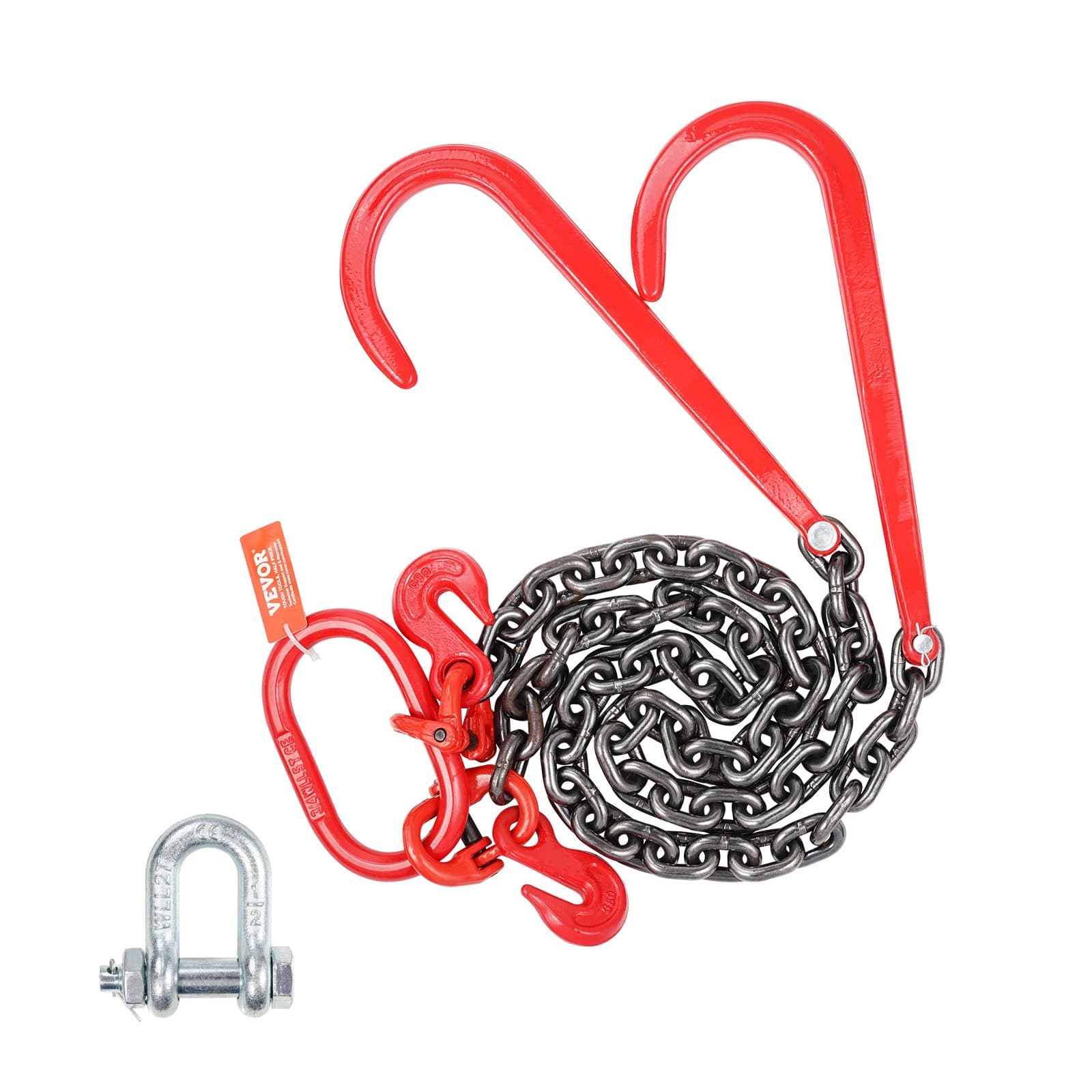 VEVOR G80 V Bridle Tow Chain 10mm x 0.9m with 38cm J Hooks & Grab Hooks, 7800kg Load, Heavy-Duty for Flatbed Trailer Recovery