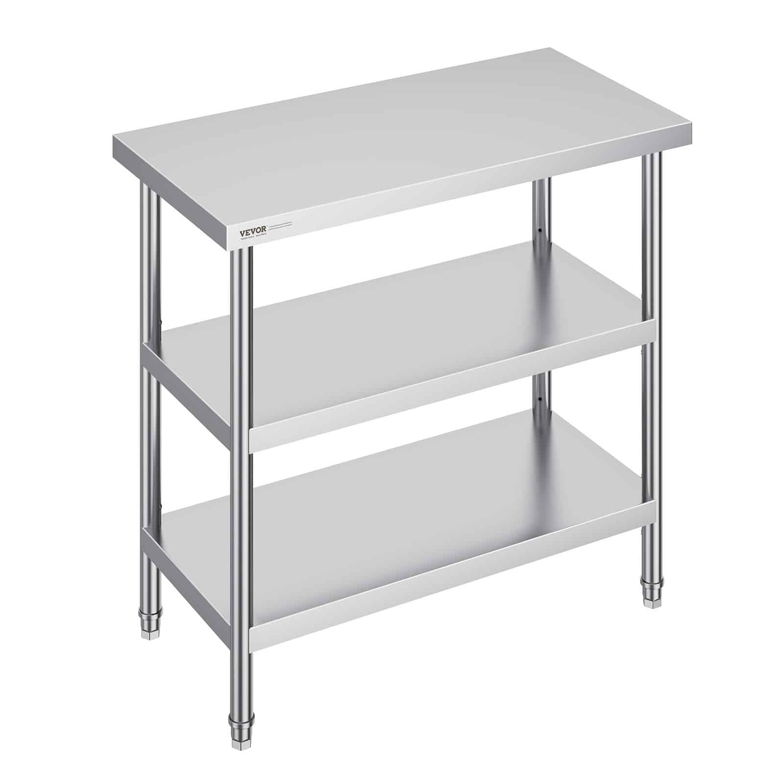 VEVOR roostevabast terasest köögitöölaud 45.7x91.4 cm, 3-astmeline, reguleeritav riiul, NSF sertifikaat