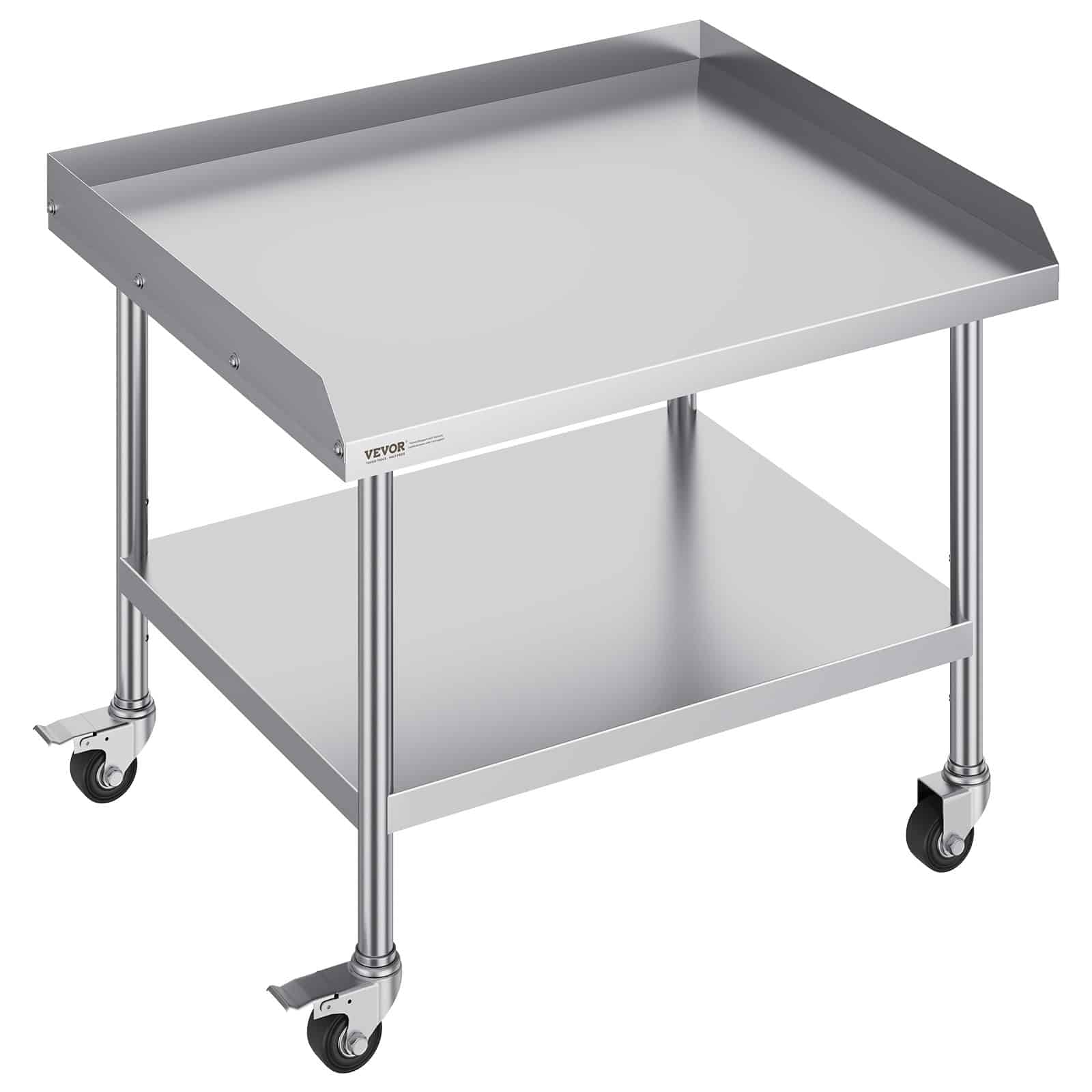 VEVOR Stainless Steel Work Table 76x91 cm with Adjustable Shelf, Backsplash & 4 Casters – Commercial Food Prep Table