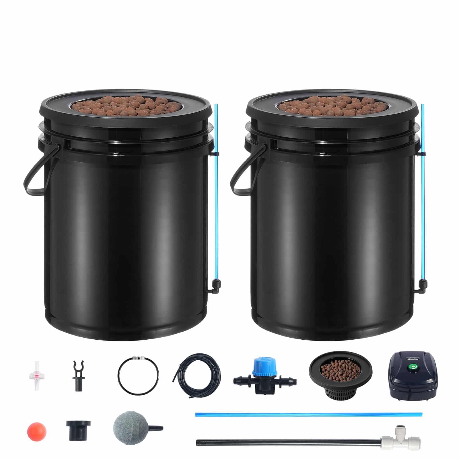VEVOR 2-Bucket 18.9L DWC Hydroponic Grow System with Top Drip Kit, Air Pump & Stones for Leafy Vegetables - Зображення 9