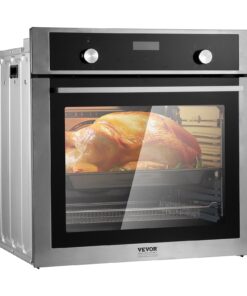 VEVOR Встраиваемая Электродуховка 76л, 3550Вт, 9 Режимов, Нагрев до 200°C за 5мин, Самоочистка, Тройное Стекло