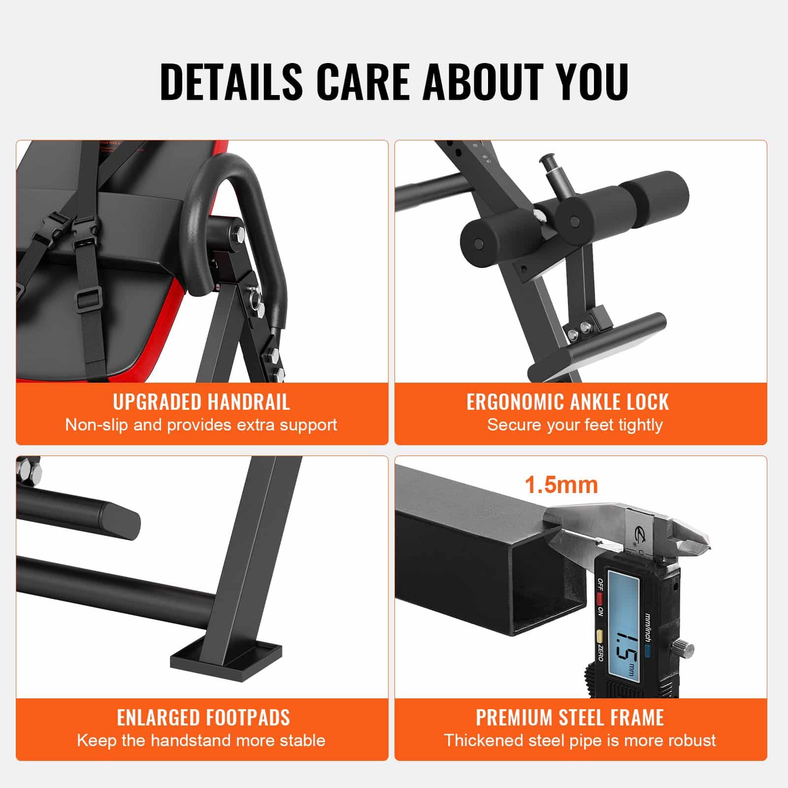 VEVOR Heavy-Duty Inversion Table, 136kg Capacity Back Stretcher with Headrest, Ankle Lock, Adjustable Belt, Red/Black - Image 6