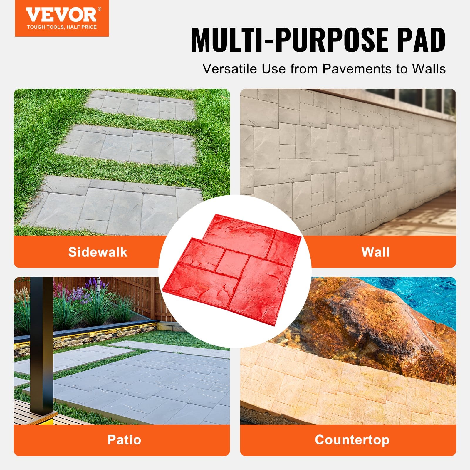 VEVOR Concrete Stamp Mat 59x59 cm Polyurethane Texturing Skin Mold with Wood Texture for Floors, Patios, Walls — изображение 2