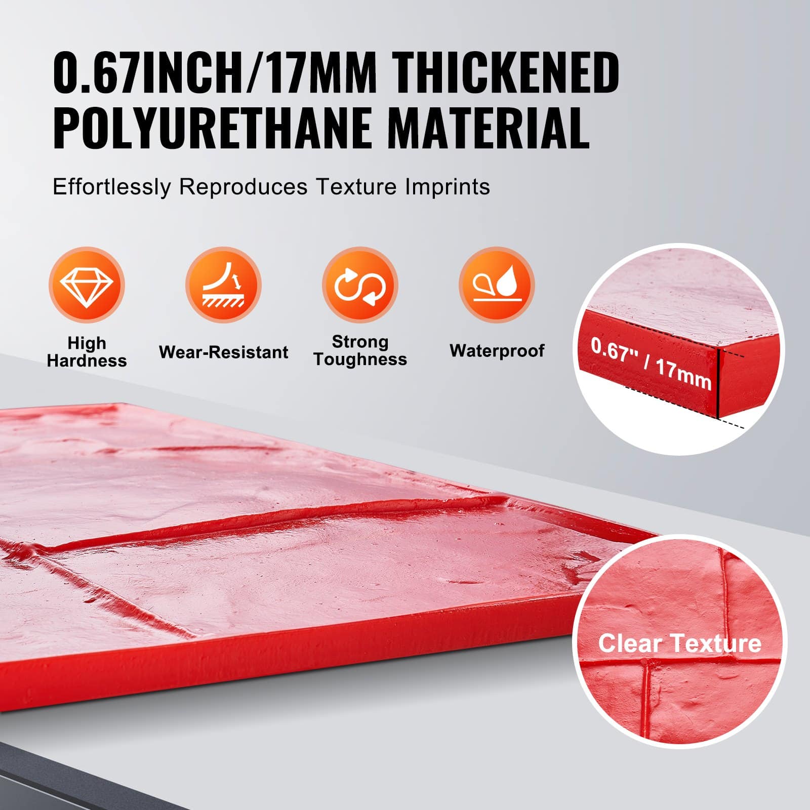 VEVOR Concrete Stamp Mat 59x59 cm Polyurethane Texturing Skin Mold with Wood Texture for Floors, Patios, Walls — изображение 4