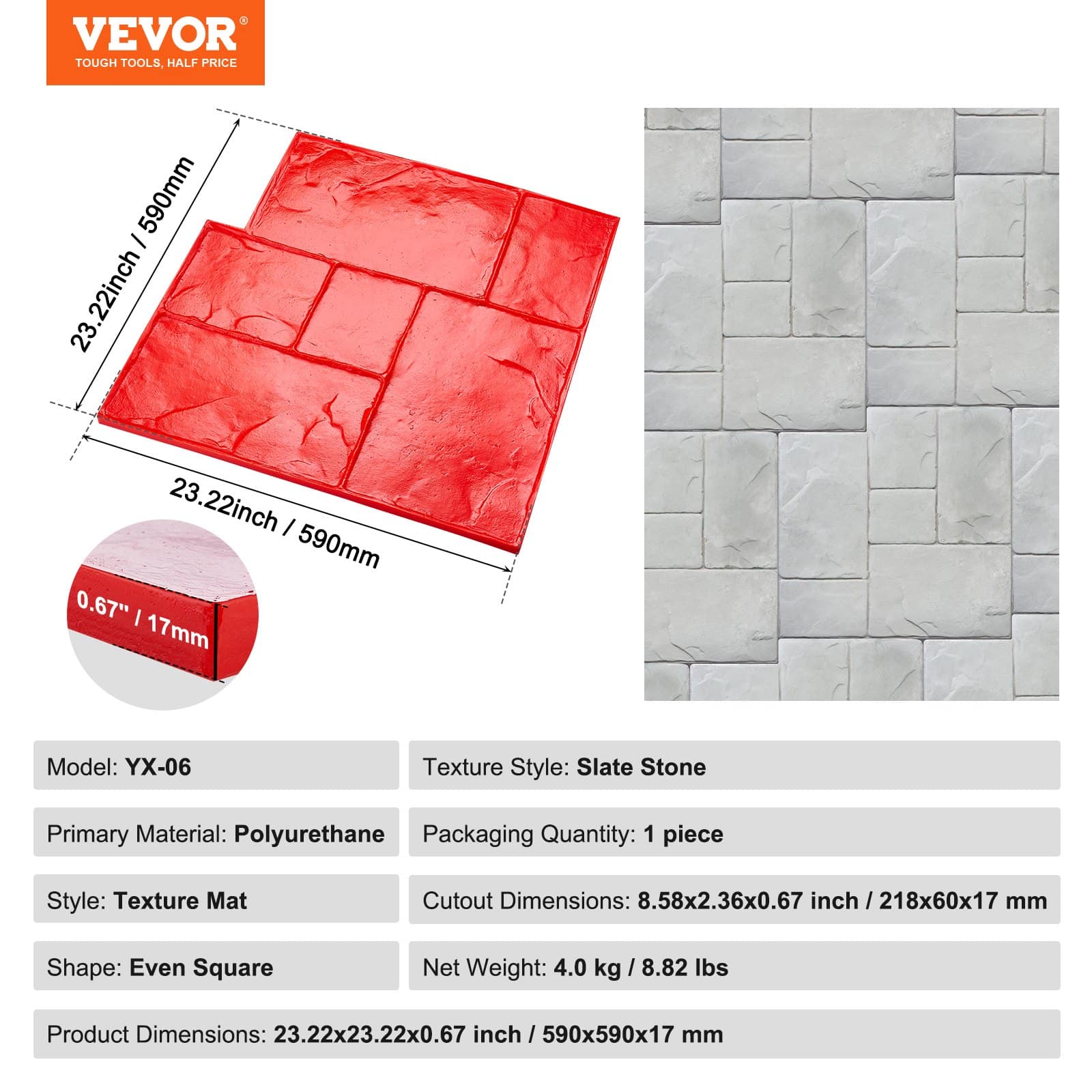 VEVOR Concrete Stamp Mat 59x59 cm Polyurethane Texturing Skin Mold with Wood Texture for Floors, Patios, Walls — изображение 7