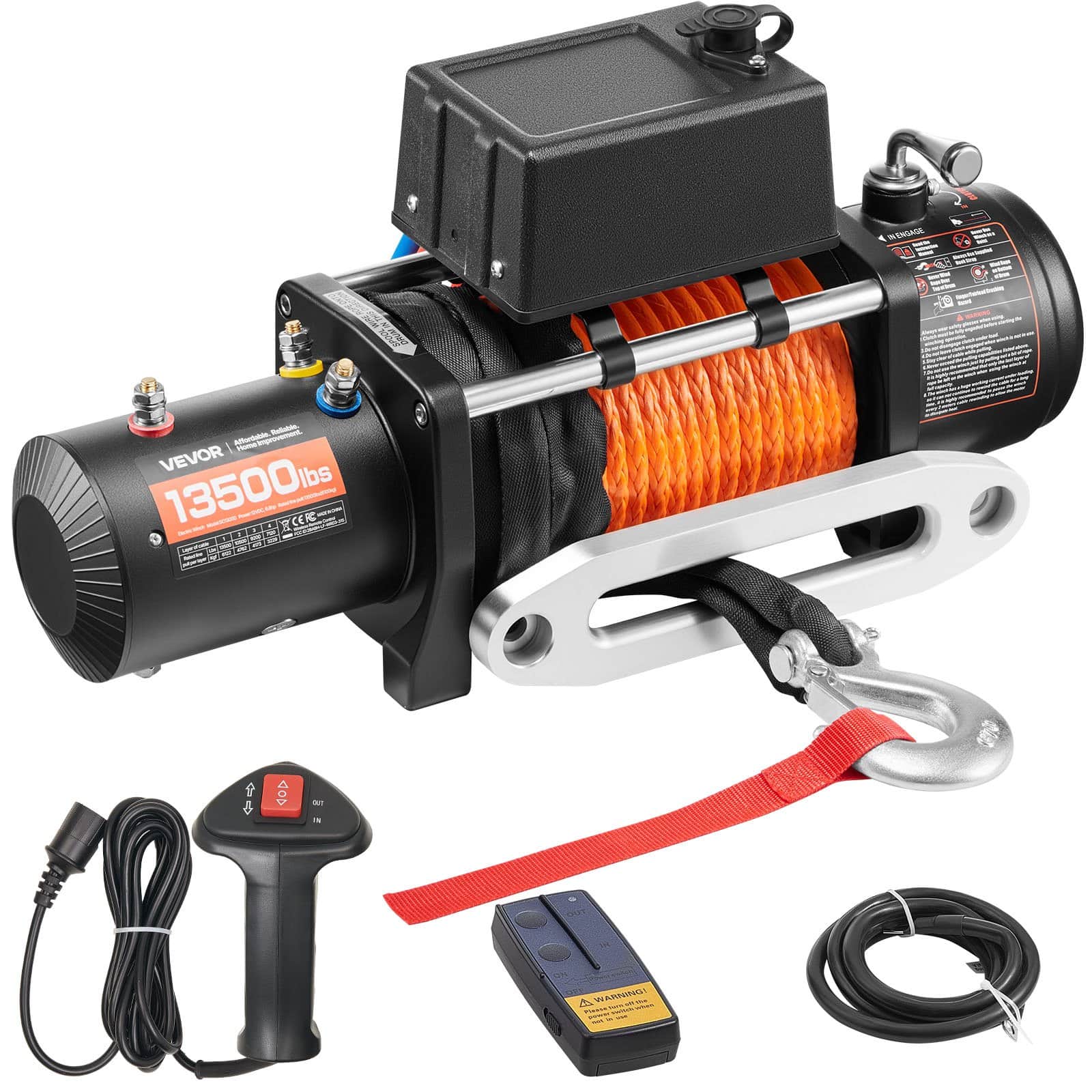 VEVOR 6123.5 kg Electric Winch with Synthetic Rope, 12V, Waterproof, Wireless & Wired Remote for Off-Road Recovery