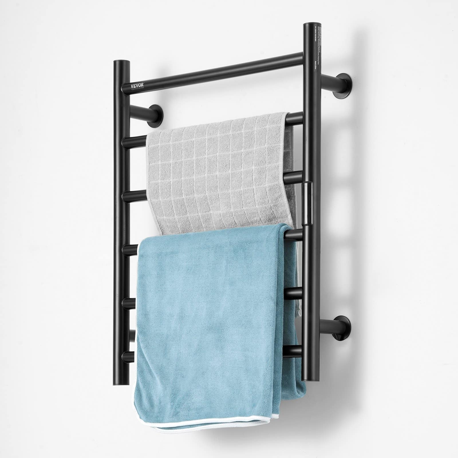 VEVOR Wall Mounted Heated Towel Rack, 6 Bars, Adjustable Temp, Timer & LED, IPX5 Waterproof, 55°C Rapid Heat, Black – Paveikslėlis 10