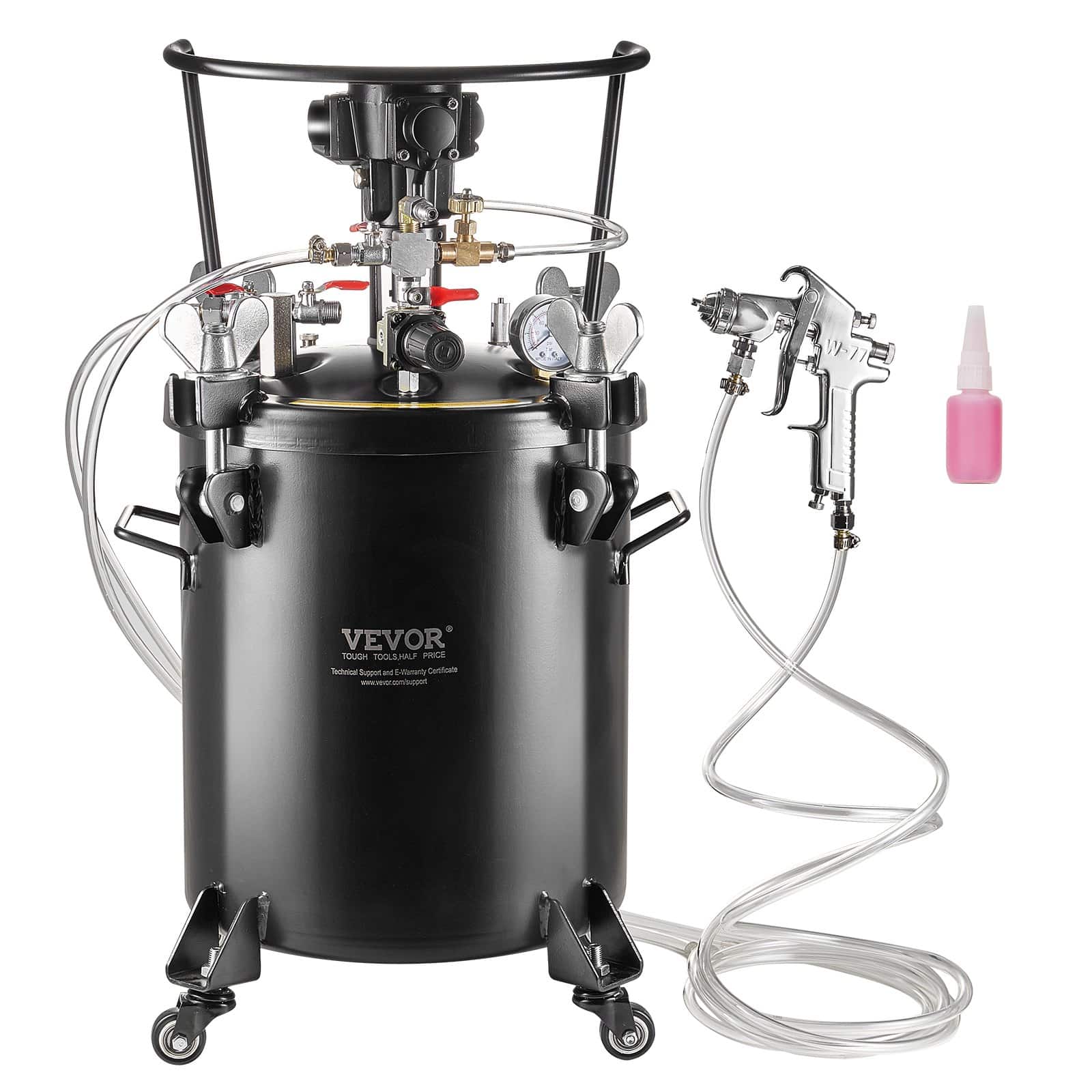 VEVOR 30L Automatic Stirring Paint Pressure Pot with Spray Gun, Adjustable 4.8 Bar Pressure, Hoses & Wheels for Home/Industry Use