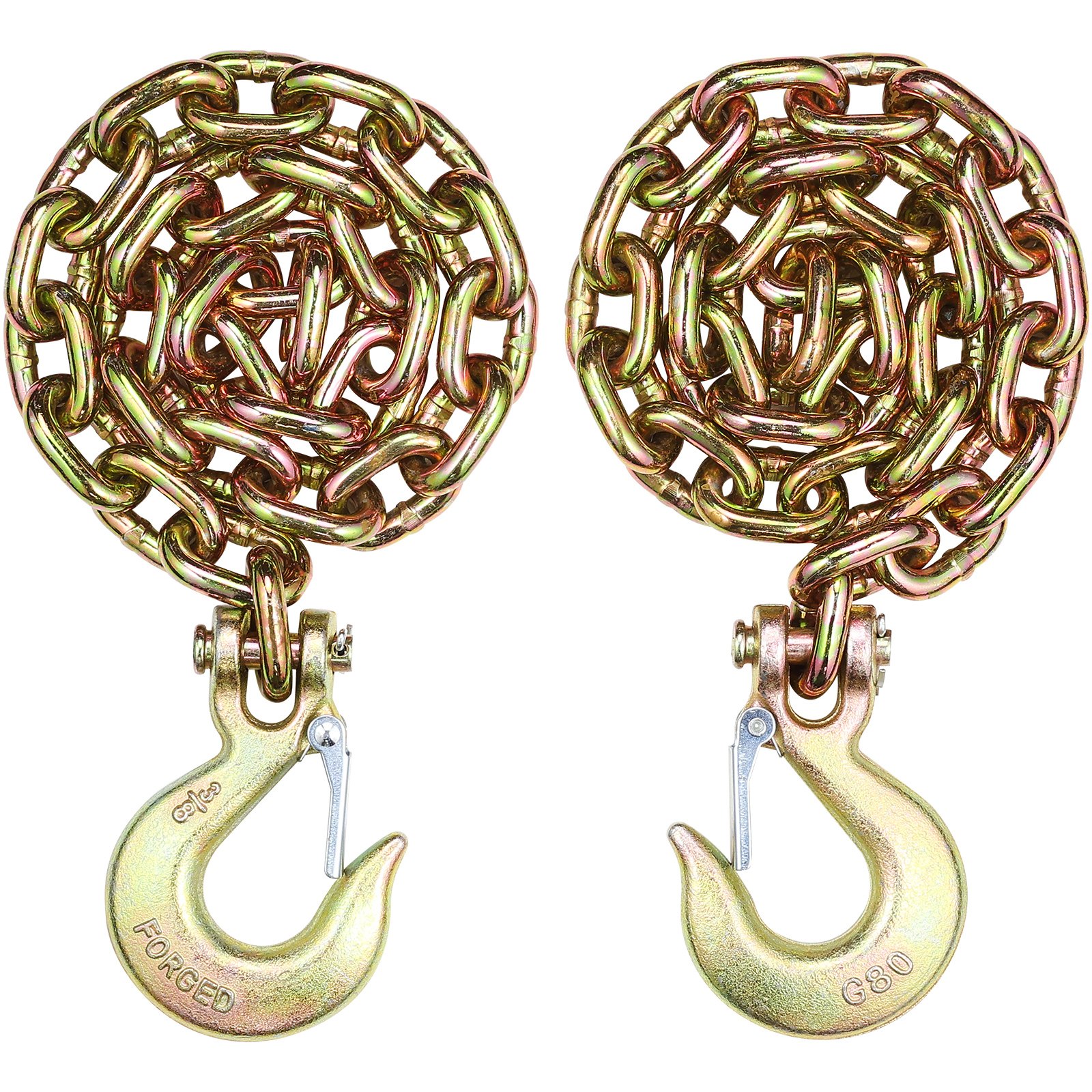 VEVOR G80 Transport Binder Chains 10mm x 88cm 2-Pack with Hooks, 3.22T Load, Heavy Duty Towing & Logging Chains