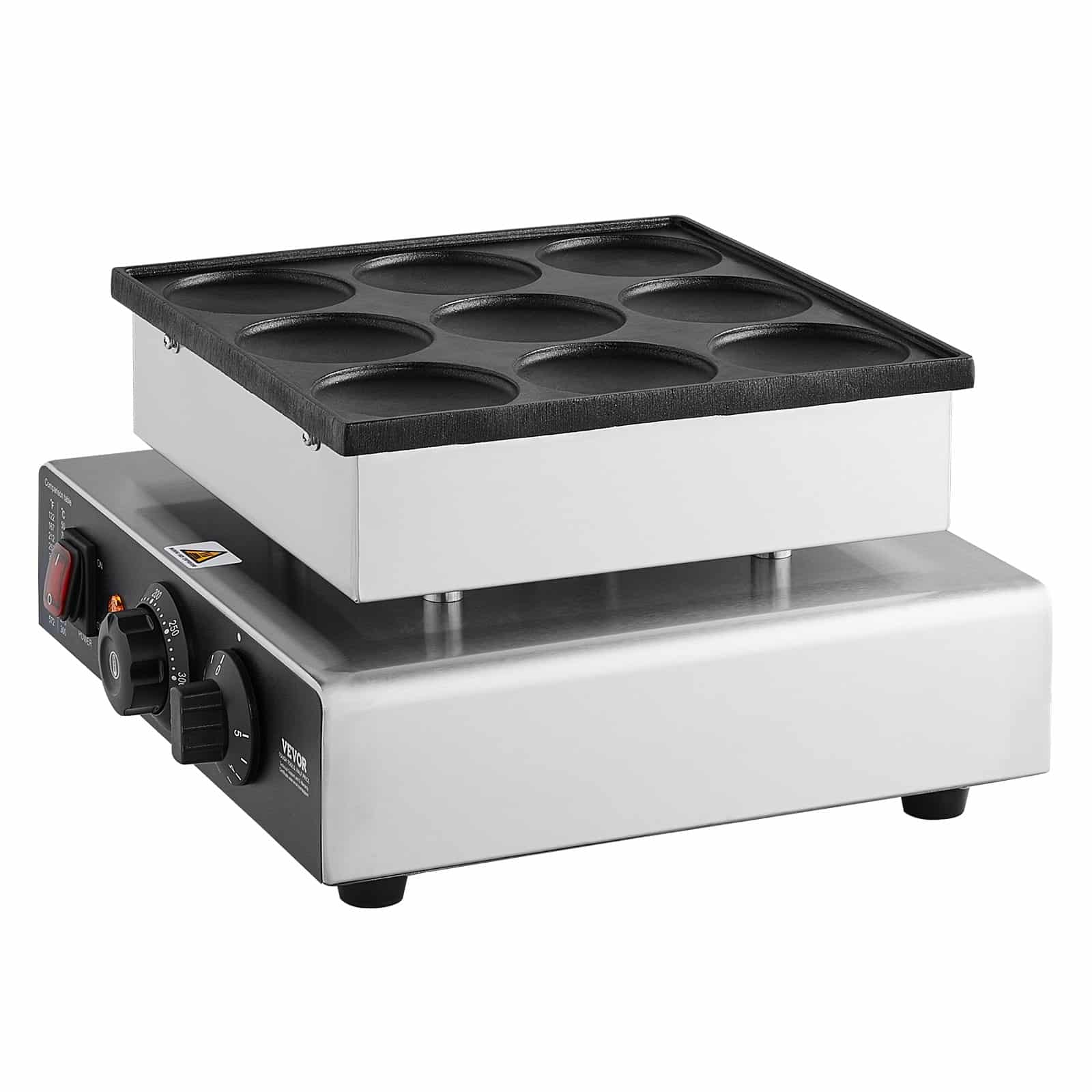 VEVOR 850W Dutch Pancake Maker – 9pcs Ø76mm Non-Stick Electric Dorayaki Waffle Grill with Temp & Timer for Home & Restaurant — attēls 12