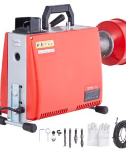 машина для очистки дренажа VEVOR 250 Вт с кабелем 20 м x 16 мм, ручной подачей и 7 резаками для труб 40100 мм