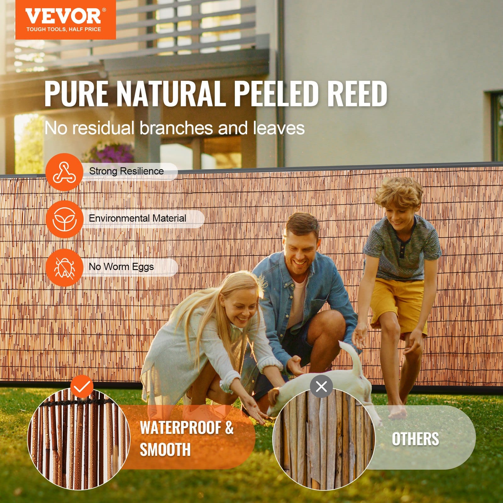 Waterproof Reeds VEVOR Natural Reed Fence 100×405 cm Privaatsusekraan aiale, rõdule ...