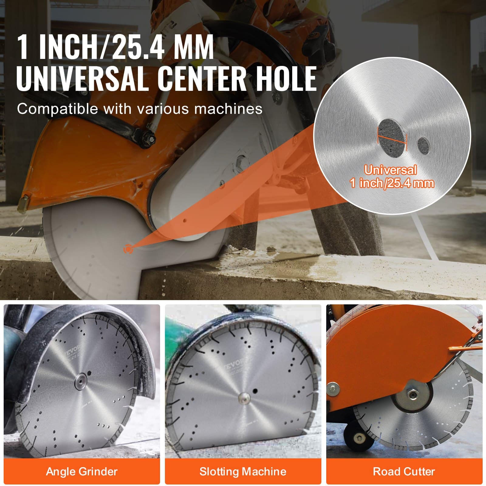 VEVOR 350mm Diamond Concrete Saw Blade, 12mm Slanted Teeth, 25.4mm Arbor, Wet & Dry Cutting for Concrete, Tile, Brick, Stone — изображение 6