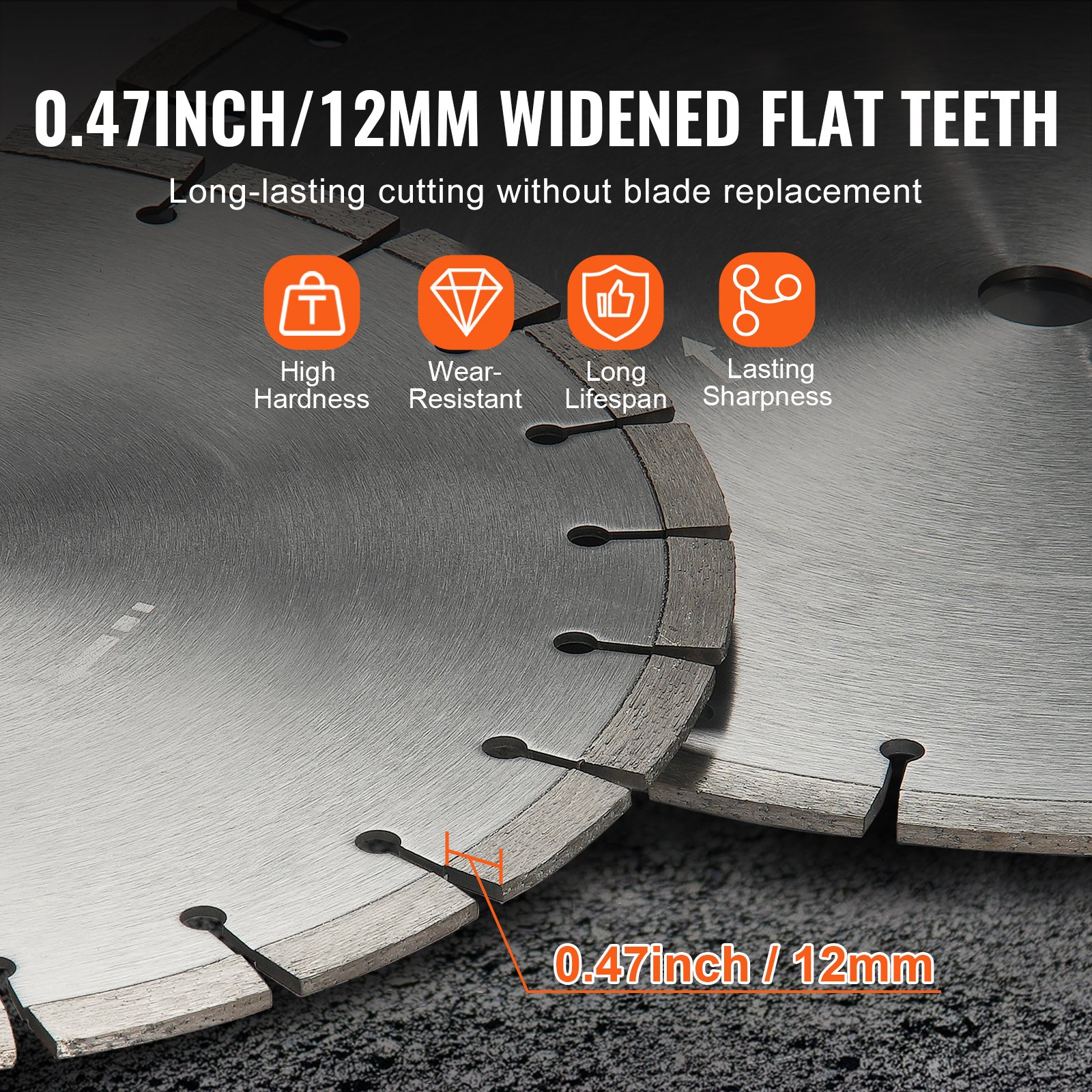 VEVOR 400mm Diamond Concrete Saw Blade, 12mm Flat Teeth, Universal 25.4mm Arbor, Wet/Dry Cut for Concrete, Brick, Tile — изображение 3