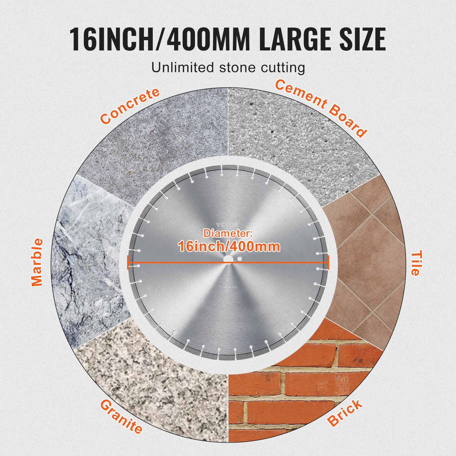 VEVOR 400mm Diamond Concrete Saw Blade, 12mm Flat Teeth, Universal 25.4mm Arbor, Wet/Dry Cut for Concrete, Brick, Tile — изображение 5