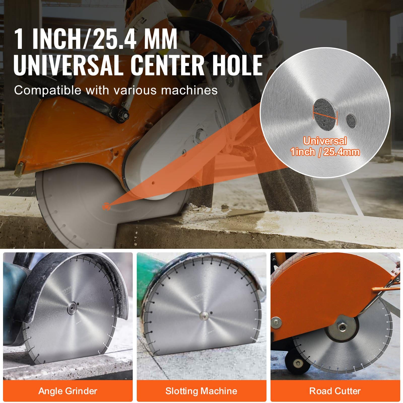 VEVOR 400mm Diamond Concrete Saw Blade, 12mm Flat Teeth, Universal 25.4mm Arbor, Wet/Dry Cut for Concrete, Brick, Tile — изображение 6