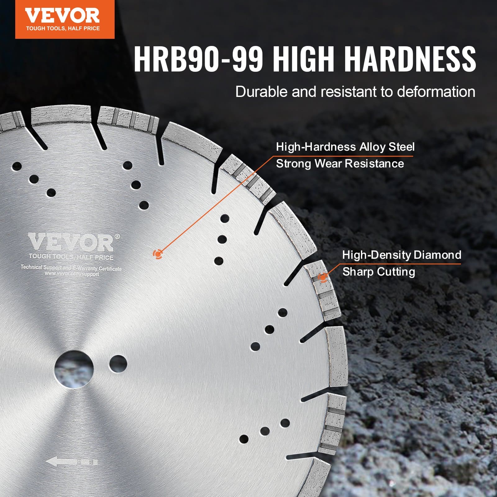 VEVOR 350mm Diamond Saw Blade for Concrete, Tile, Brick – Wet/Dry Use, 10mm Slanted Teeth, 25.4mm Arbor — изображение 2